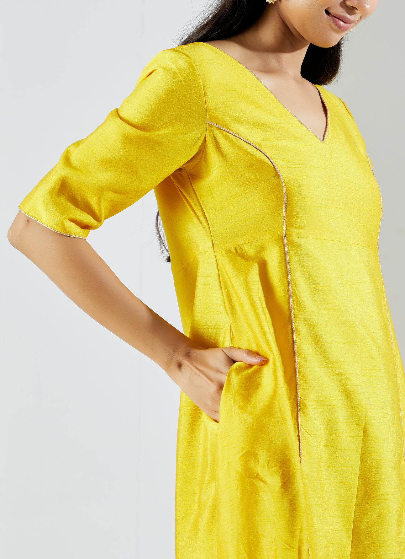 Yellow Markab Kurta Dress with Pant and dupatta (Set of 3) - The Indian Cause
