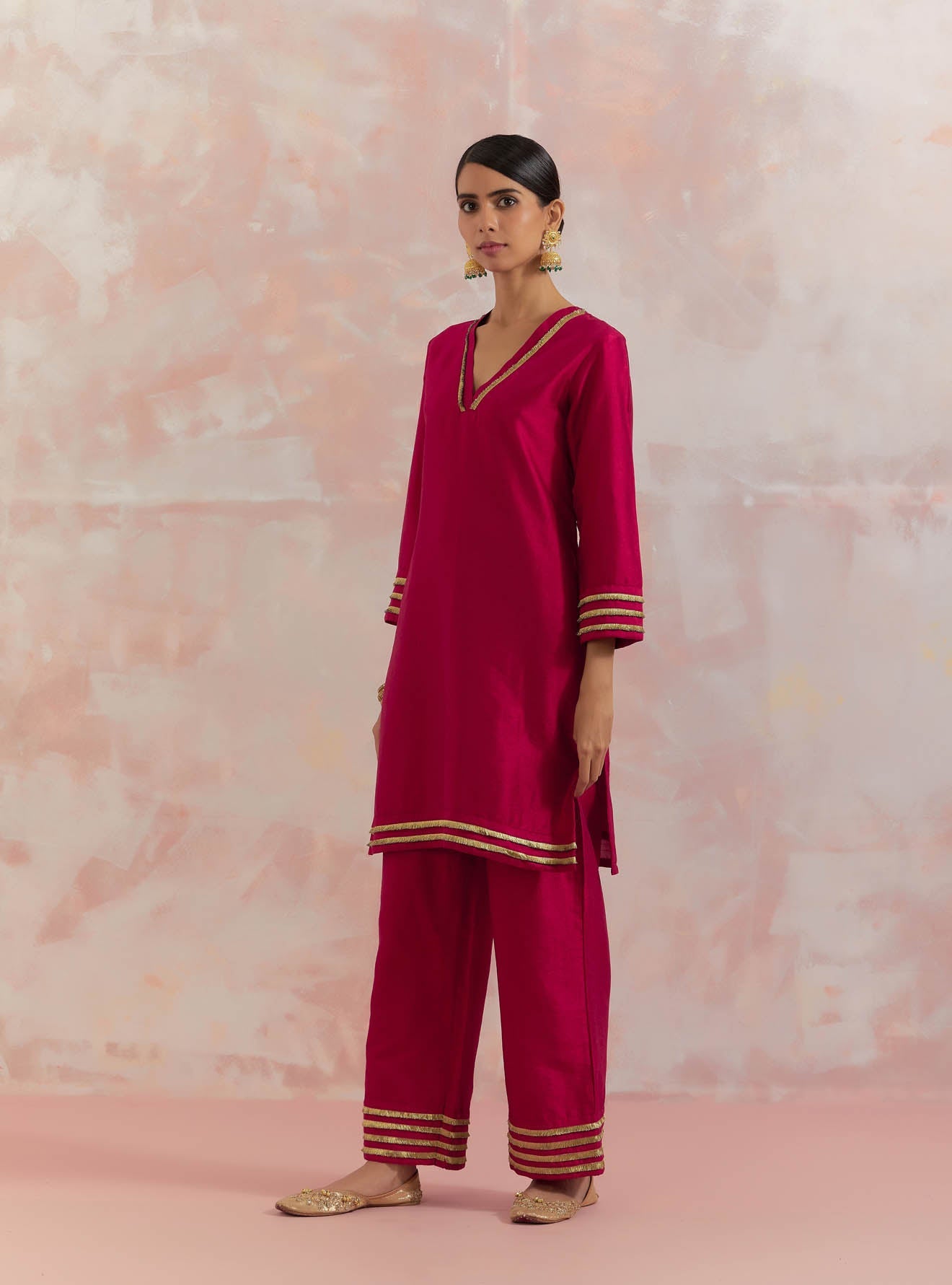 Red Kali Short Kurta With Pant (Set Of 2) - The Indian Cause