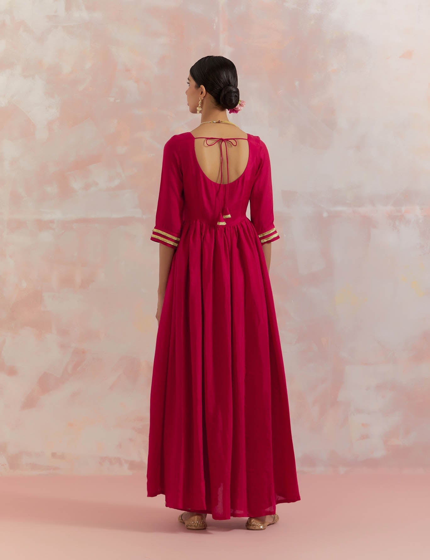 Red Afreen Gathered Anarkali Kurta With Pant (Set Of 2) - The Indian Cause