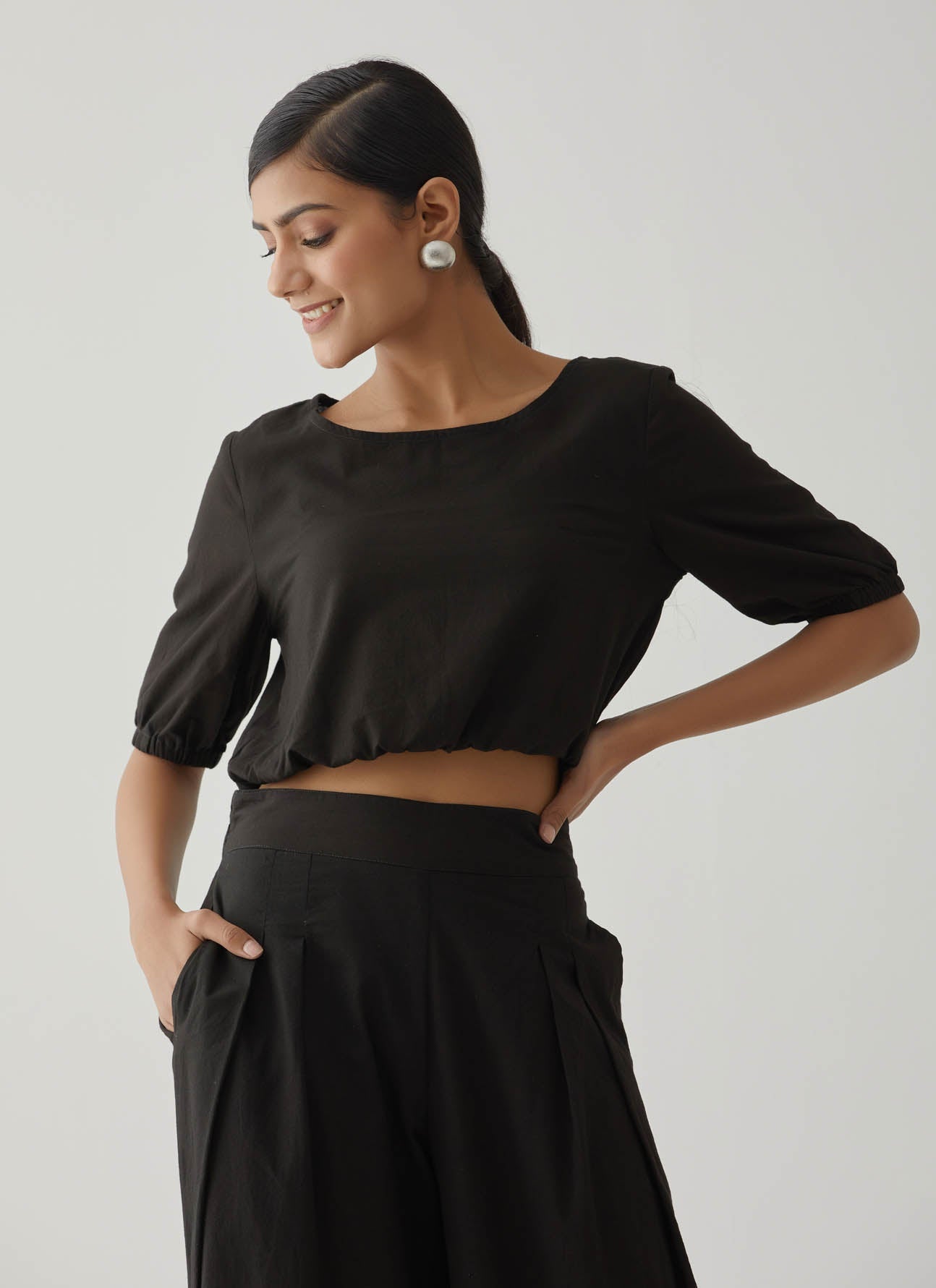 Black Crop Top Co-Ord Set - The Indian Cause