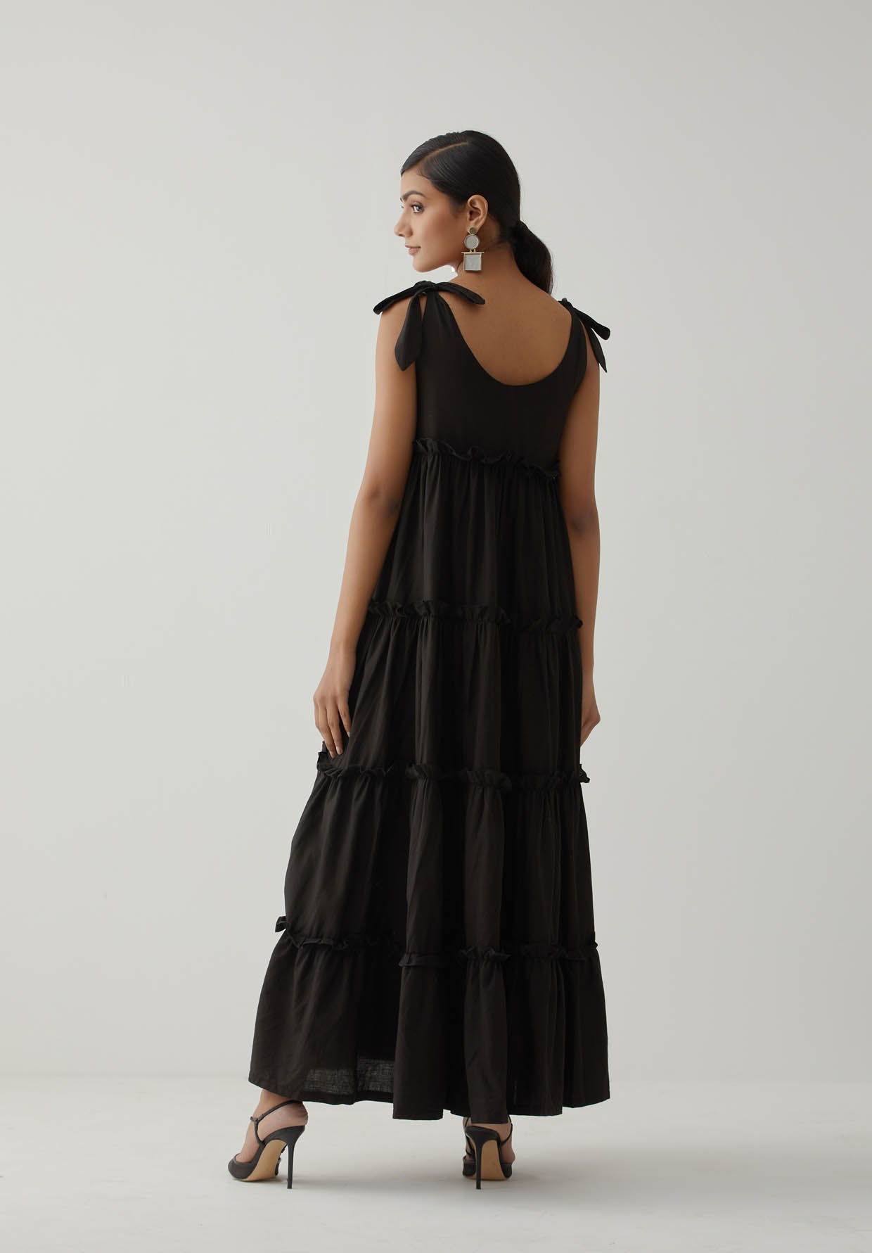 Black Tiered Long Maxi Dress - The Indian Cause