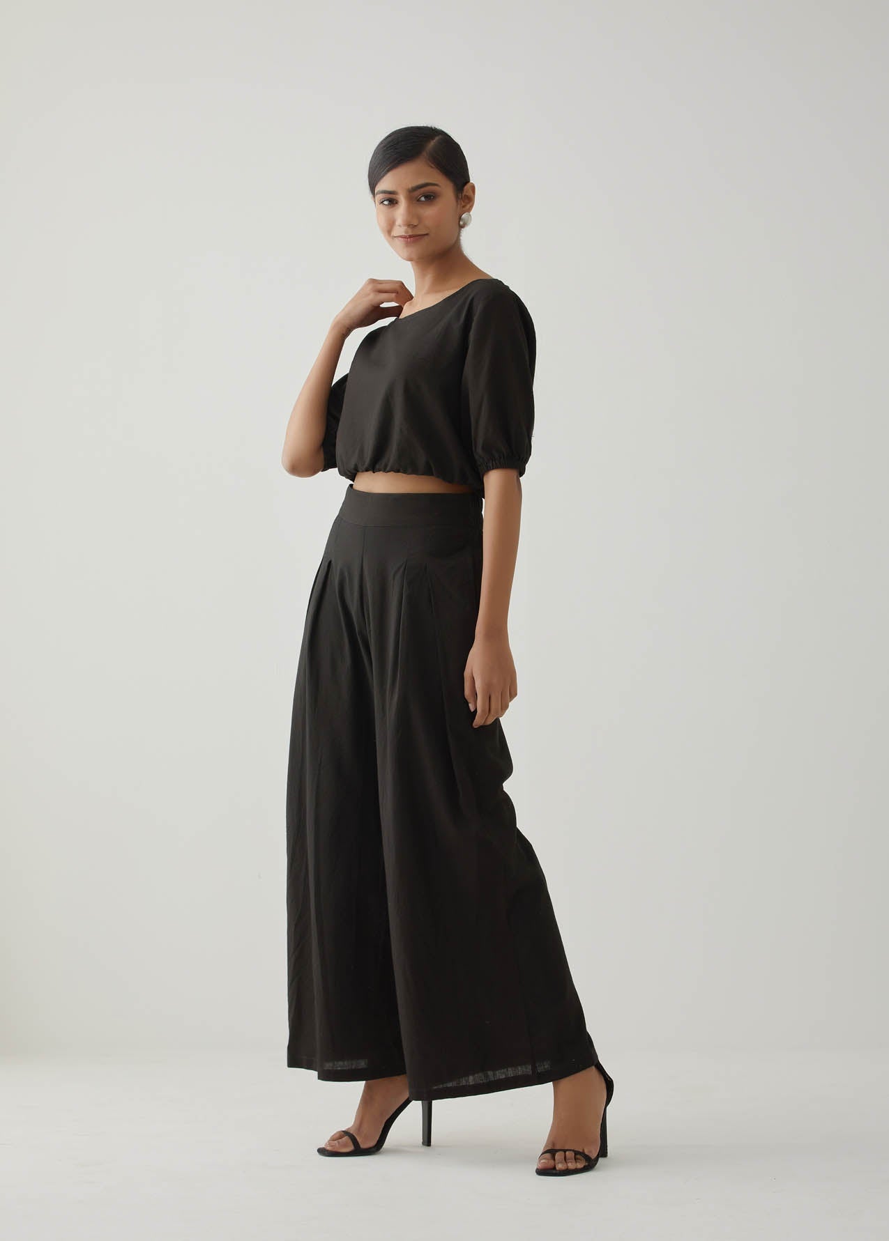 Black Crop Top Co-Ord Set - The Indian Cause