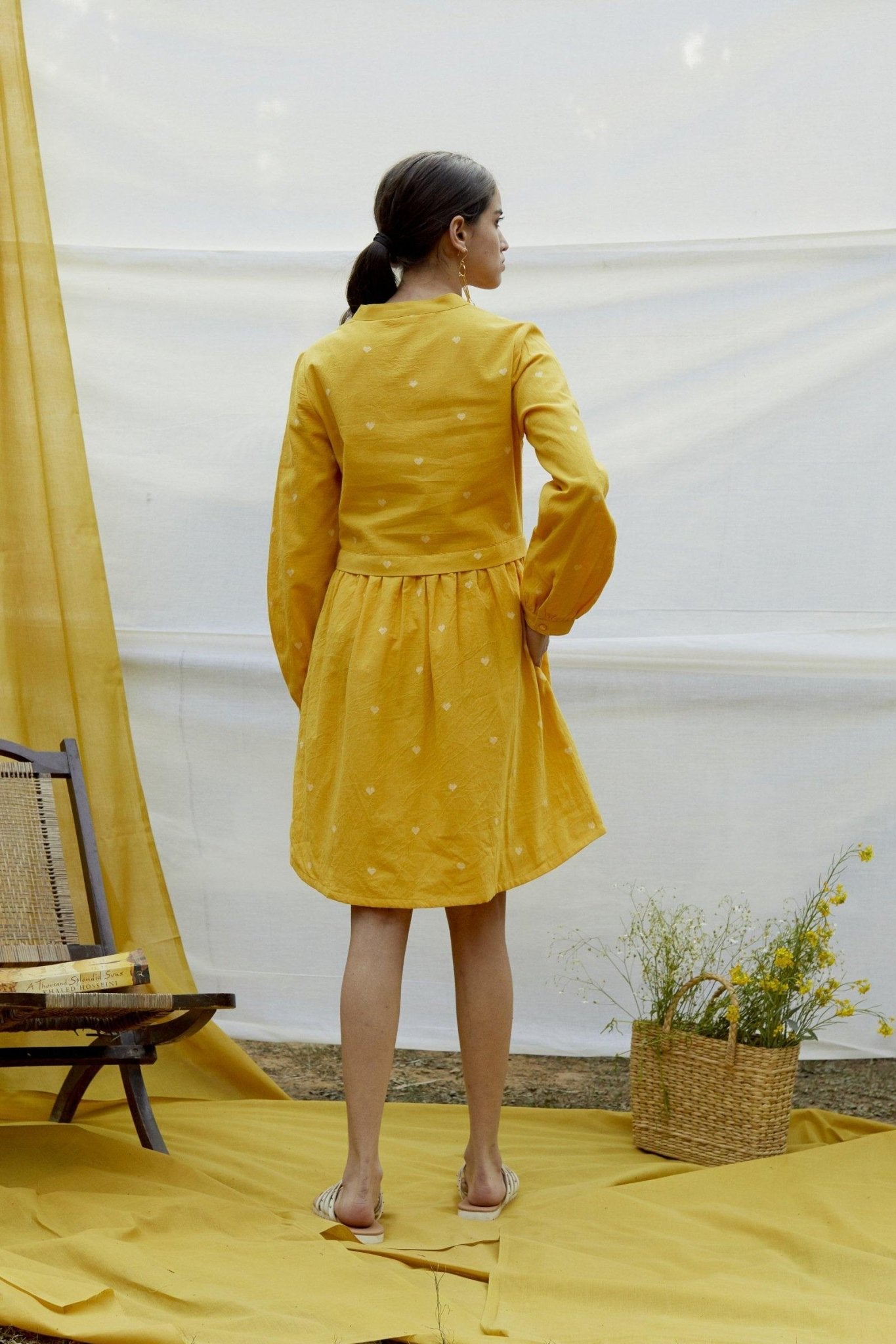 Yellow Cotton Dobby Shirt Dress - The Indian Cause