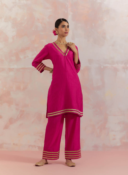 Pink Kali Short Kurta With Pant (Set Of 2) - The Indian Cause