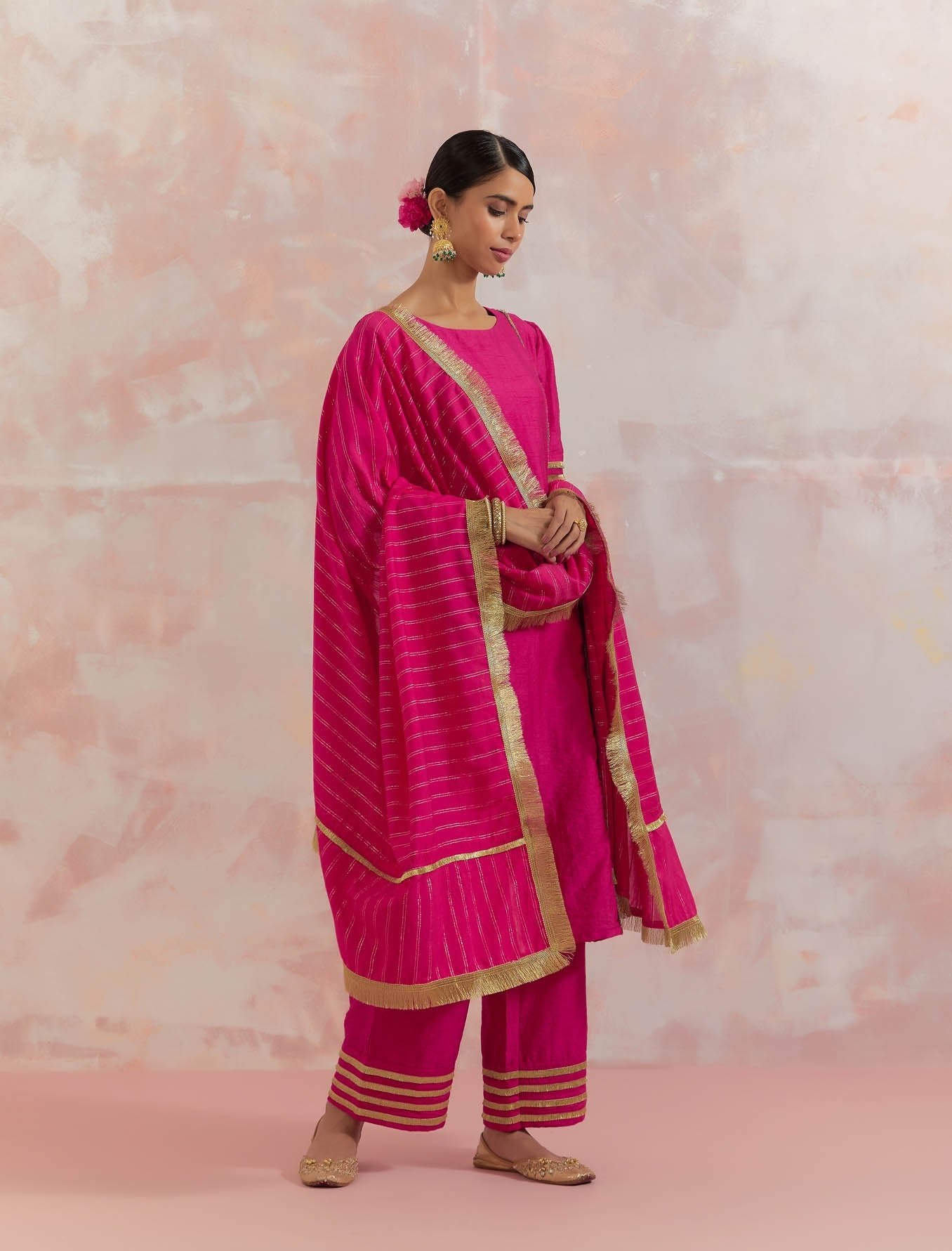 Pink Rukbat Kurta With Pant (Set Of 2) - The Indian Cause