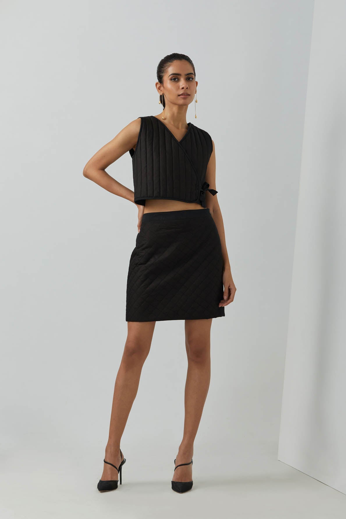 Black Cotton Panoply Overlapped Jacket With Quilted Skirt (Set Of 2) - The Indian Cause