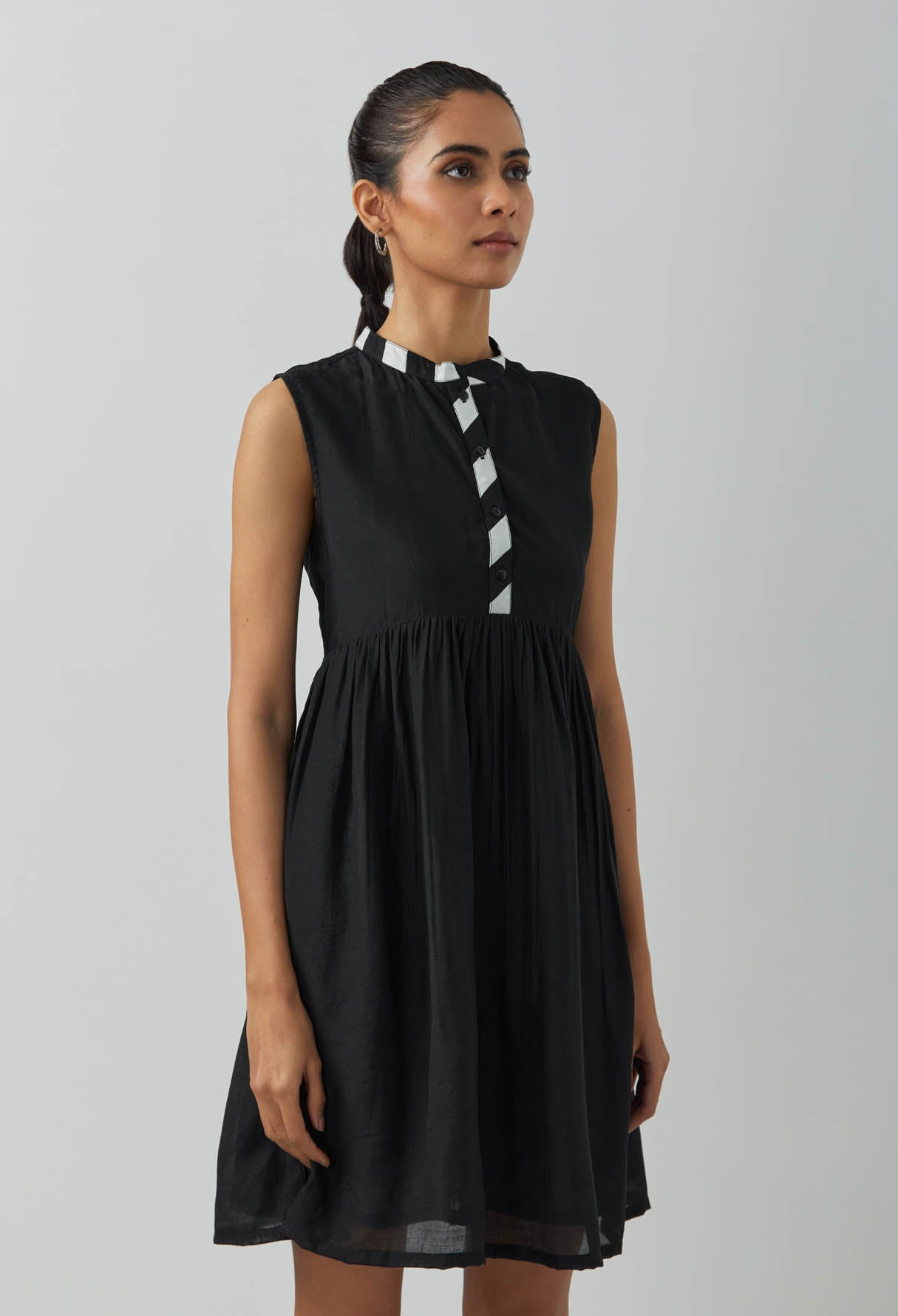 Black Chanderi Amore Placket Short Dress - The Indian Cause