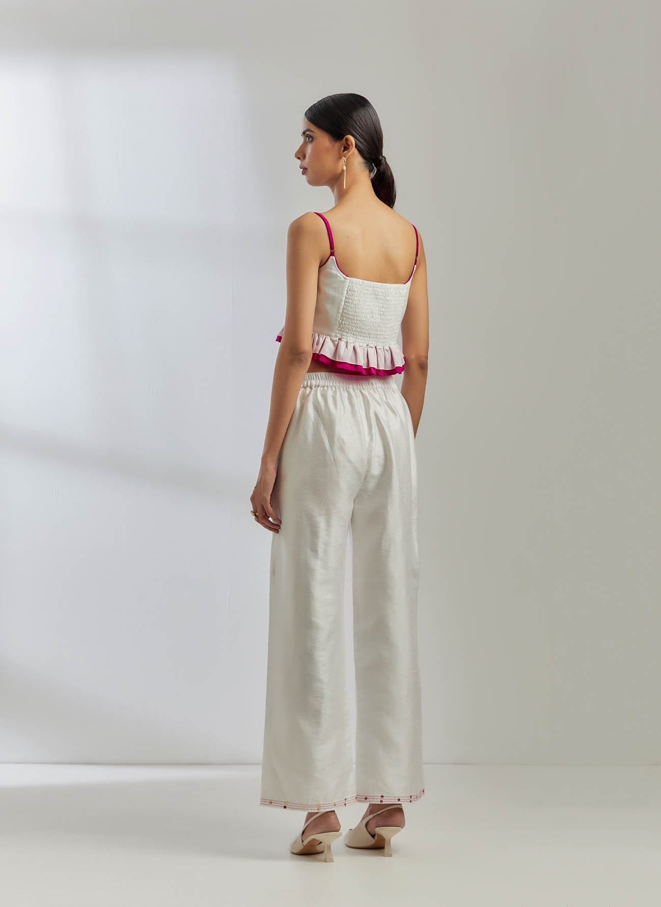 White Raw Silk Rigel Top With White Palazzo (Set Of 2) - The Indian Cause