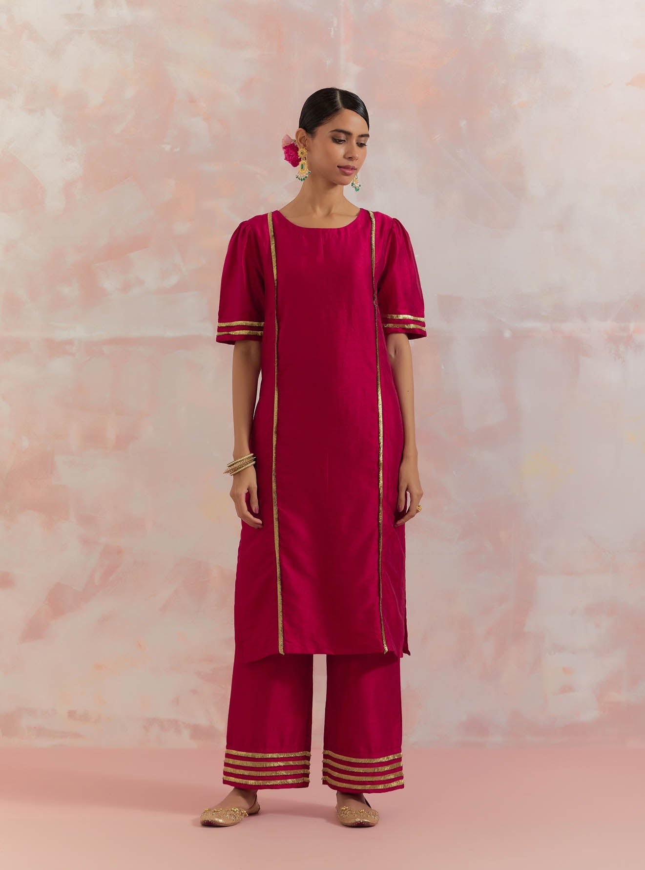 Red Rukbat Kurta With Pant (Set Of 2) - The Indian Cause