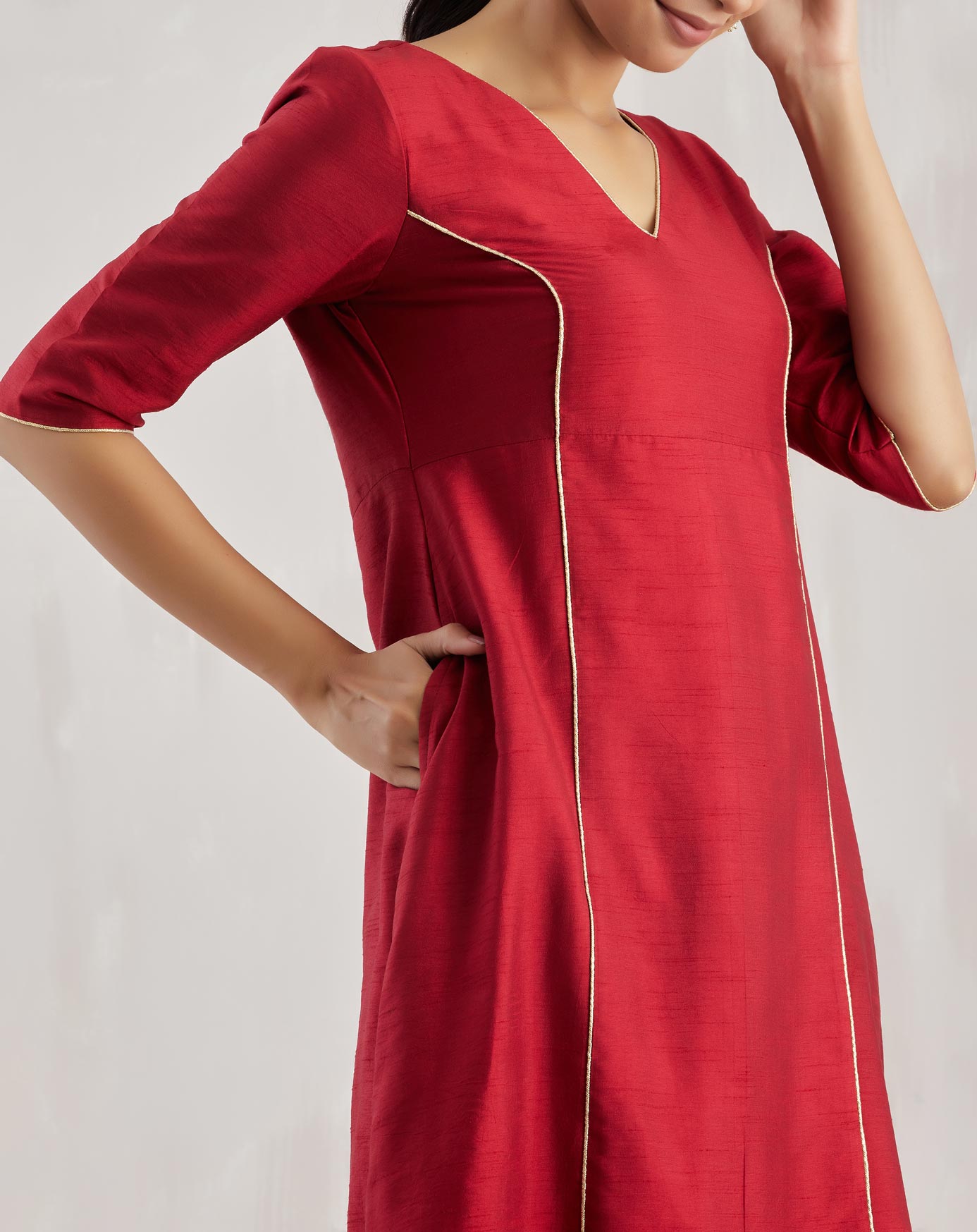 Red Markab Kurta with Pant (Set of 2) - The Indian Cause