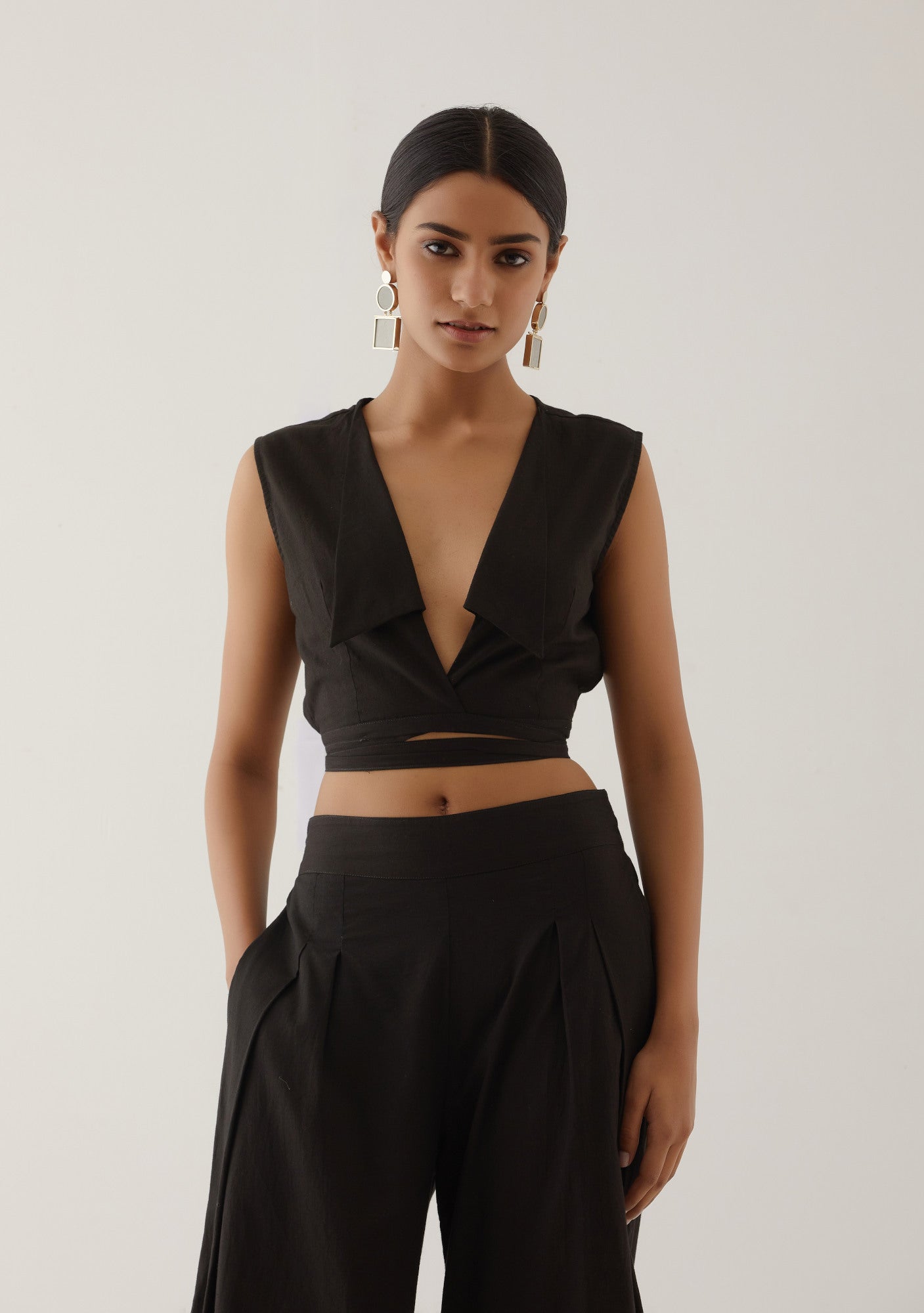 Black Collared Crop Top - The Indian Cause