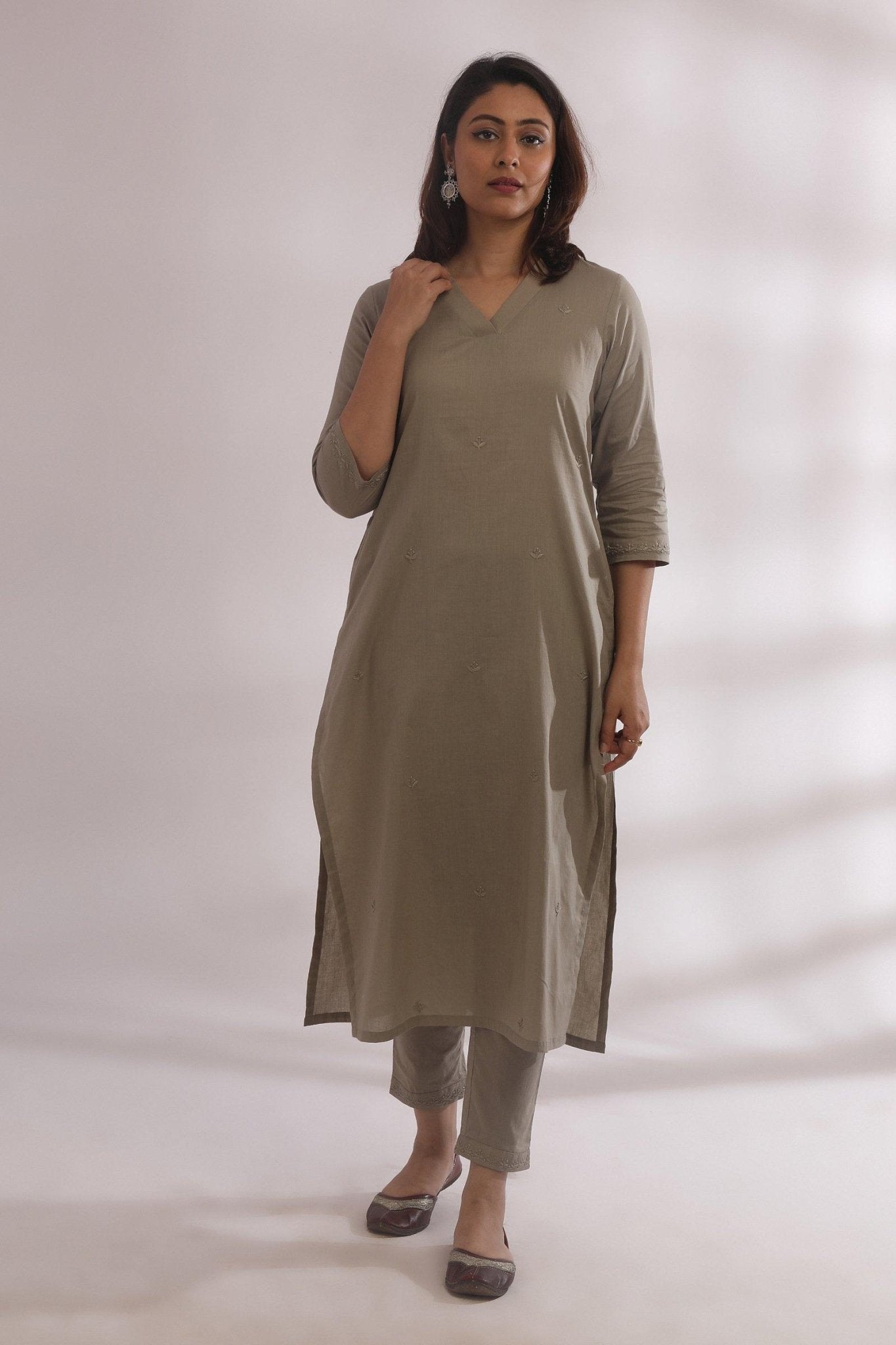 Kali Sage Green Chikankari Kurta With Pant (Set Of 2) - The Indian Cause