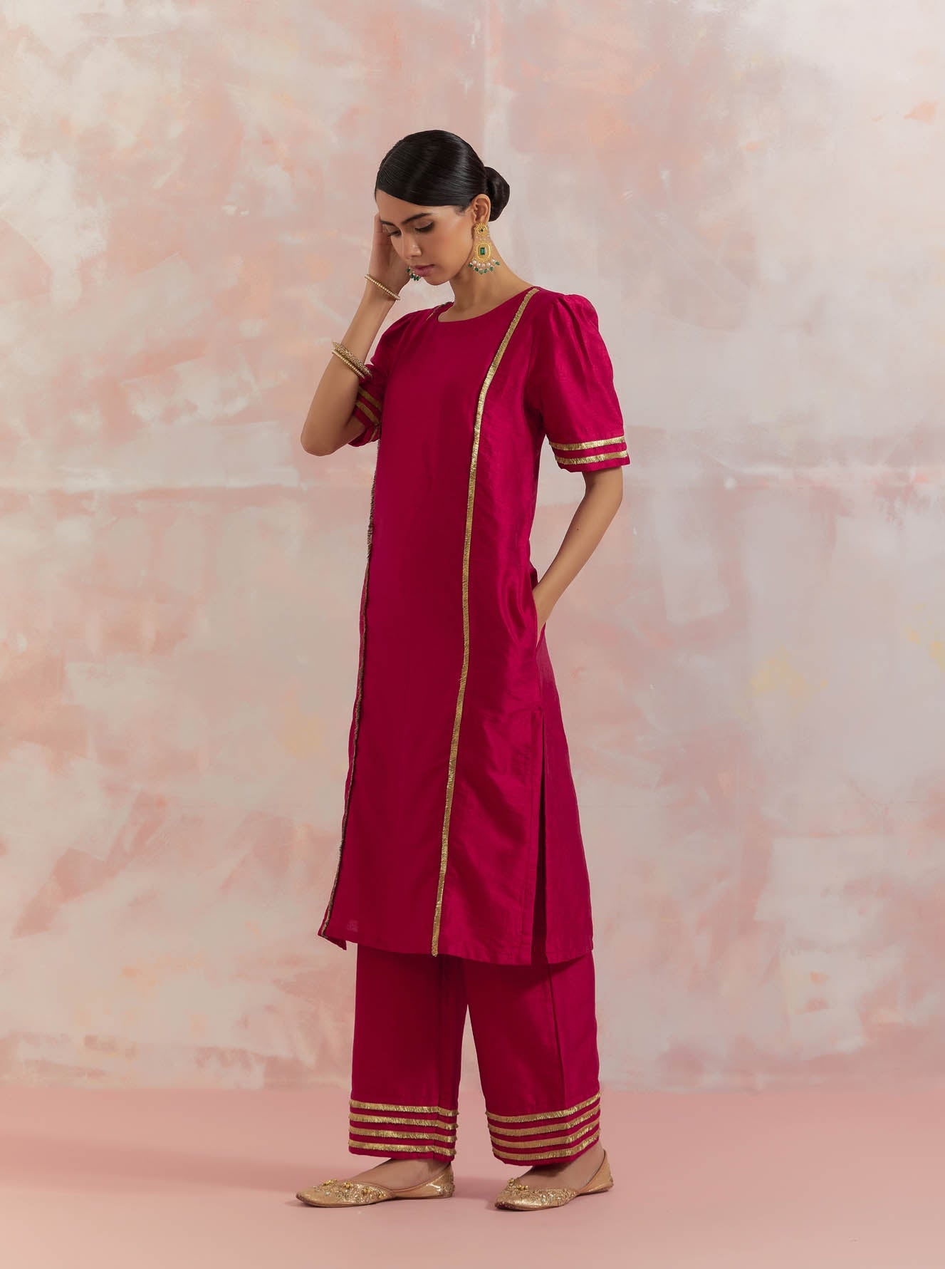 Red Rukbat Kurta With Pant (Set Of 2) - The Indian Cause