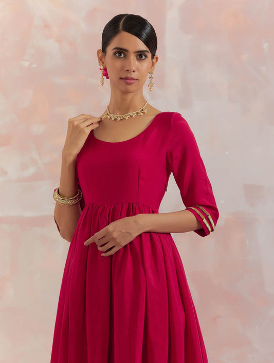 Red Afreen Gathered Anarkali Kurta - The Indian Cause