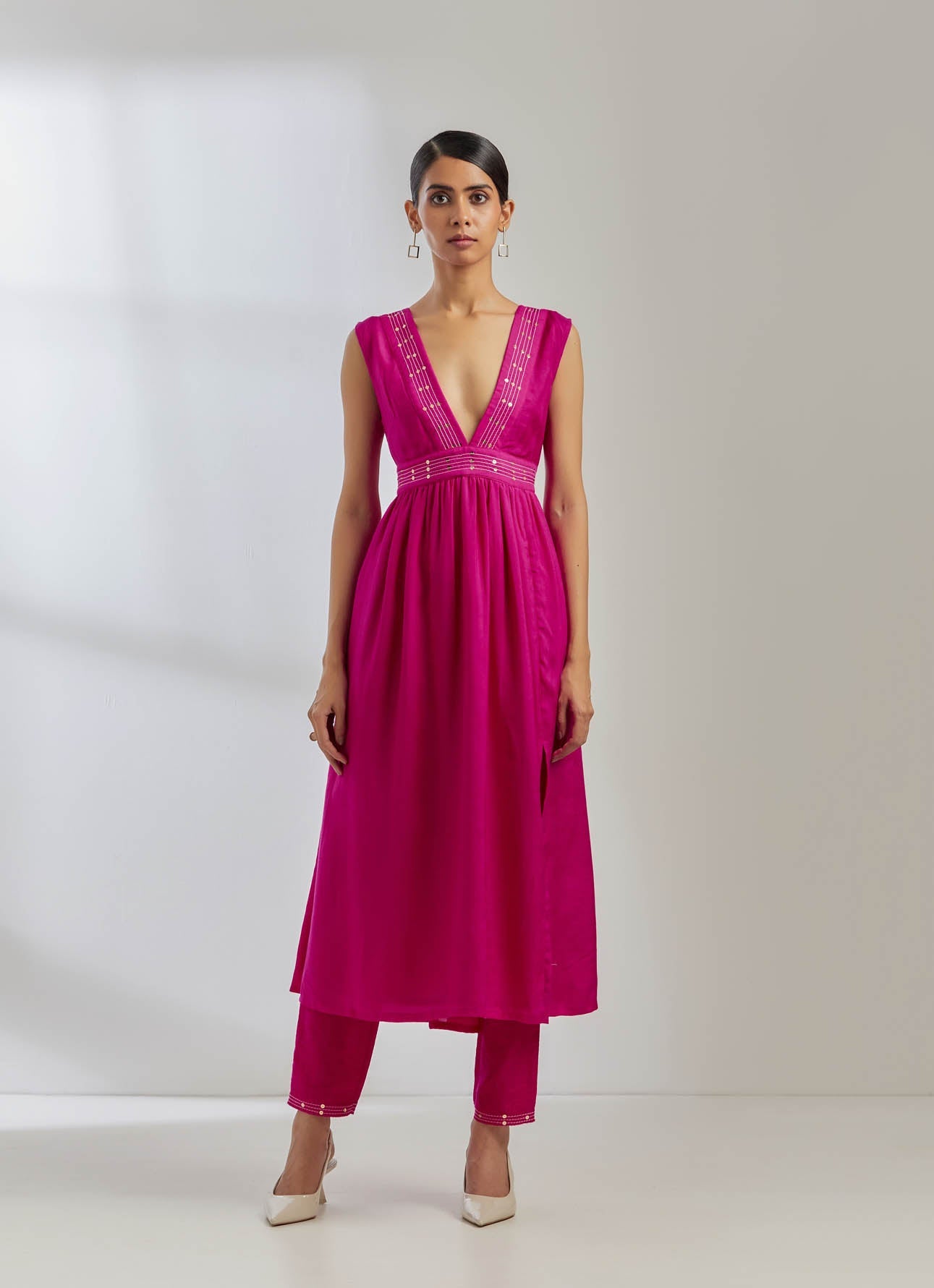 Pink Silk Sirgus Kurta With Pink Pant (Set Of 2) - The Indian Cause
