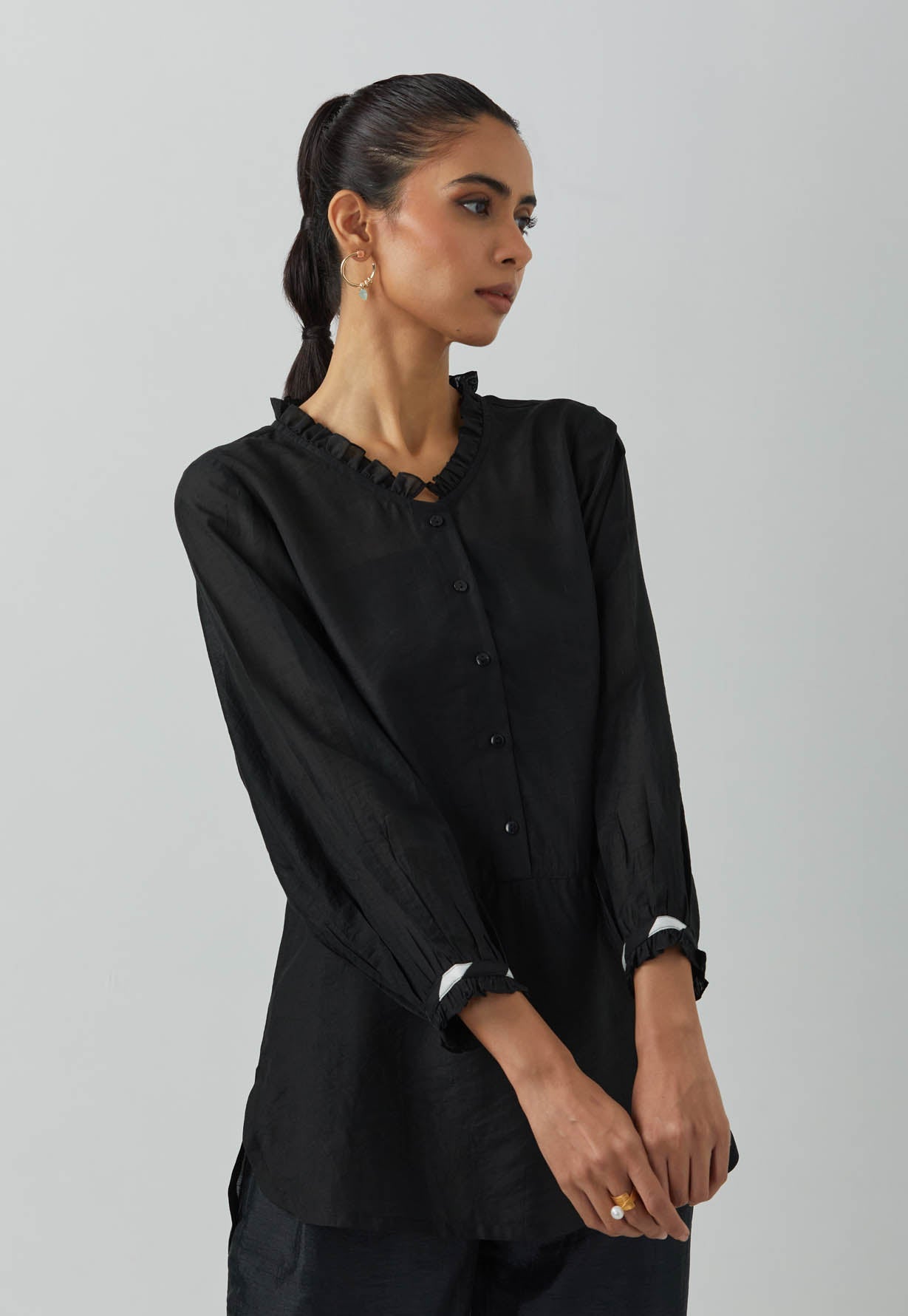 Black Chanderi Gypsy Tunic With Palazzo (Set Of 2) - The Indian Cause