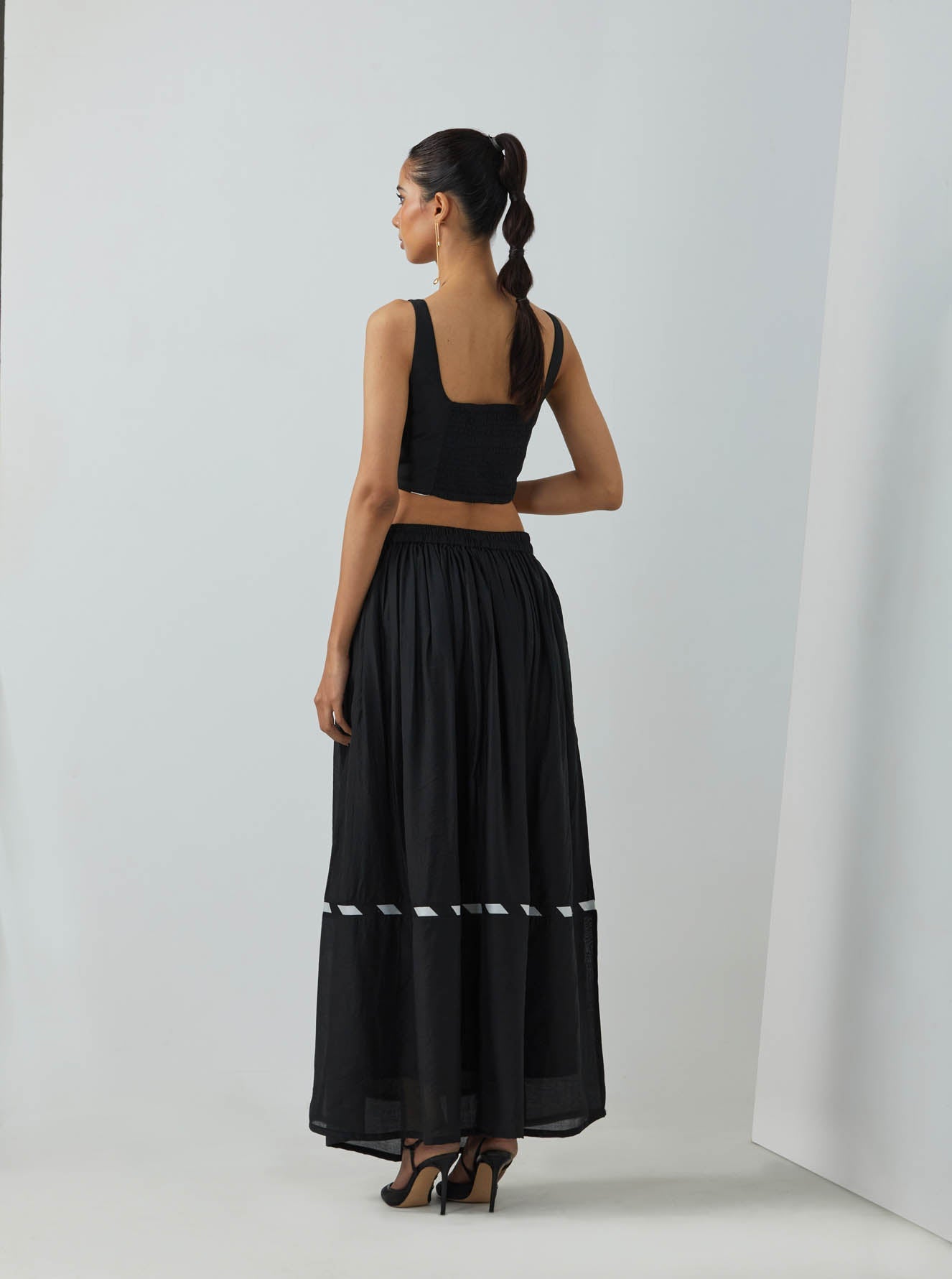 Black Chanderi Zade Bralette With Full Length Skirt And Scarf (Set Of 3) - The Indian Cause