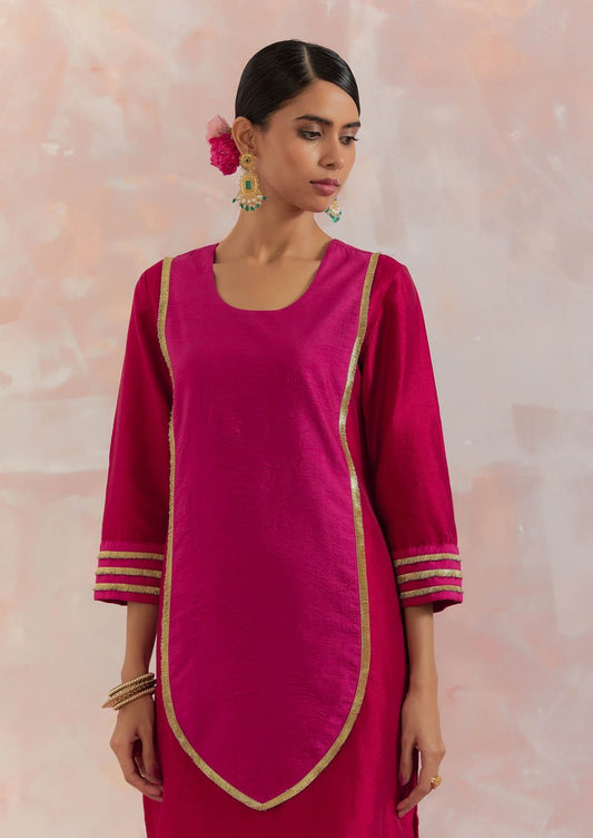 Red/Pink Rooh-E-Dari Kurta With Pant (Set Of 2) - The Indian Cause
