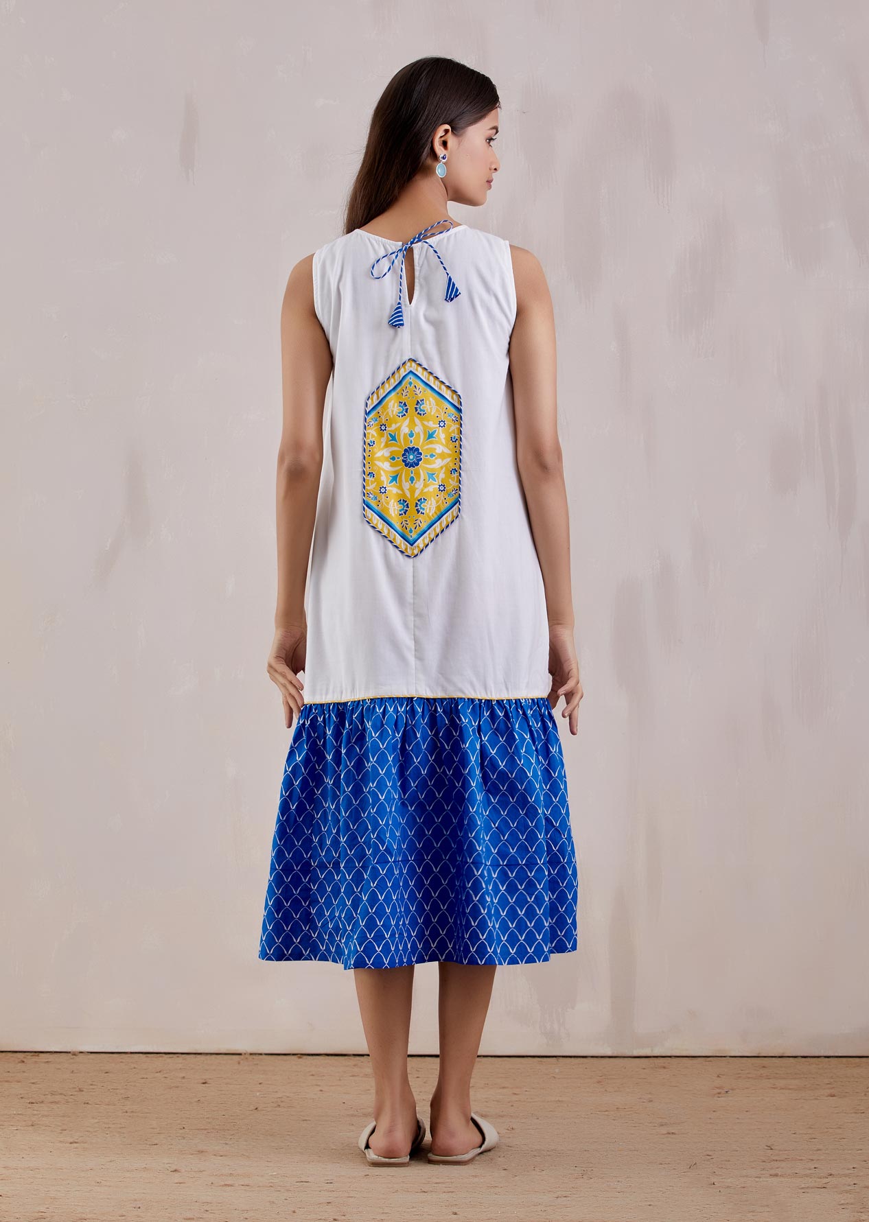 White Blue Printed long Dress - The Indian Cause
