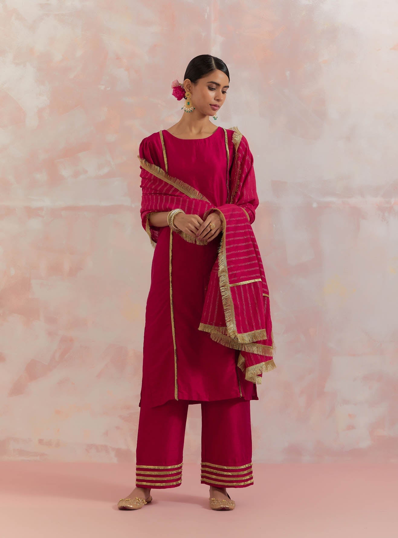 Red Rukbat Kurta With Pant (Set Of 2) - The Indian Cause