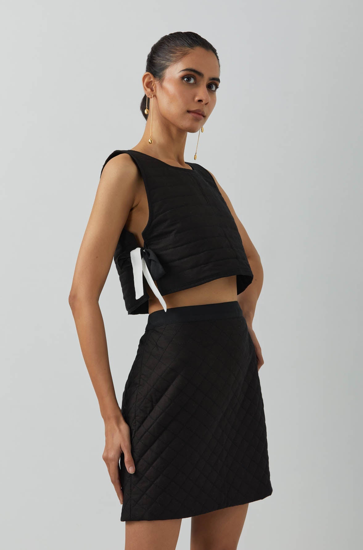 Black Cotton Side Tie-Up Armour Vest With Quilted Skirt (Set Of 2) - The Indian Cause