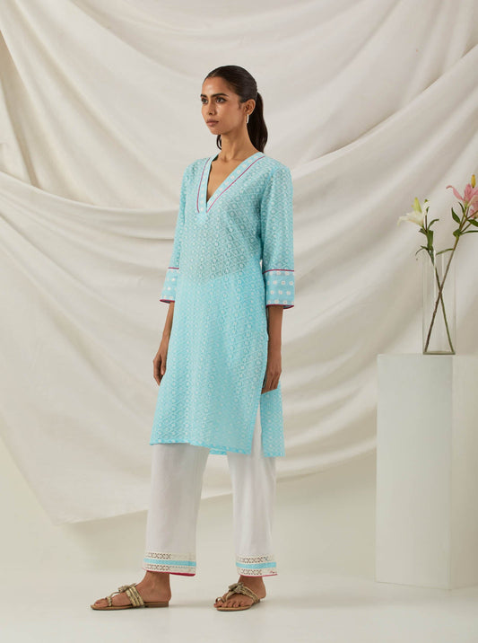 Blue Chikankari Kali Short Kurta - The Indian Cause