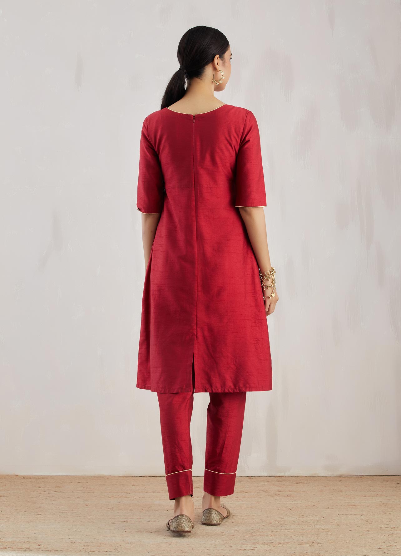 Red Markab Kurta with Pant (Set of 2) - The Indian Cause