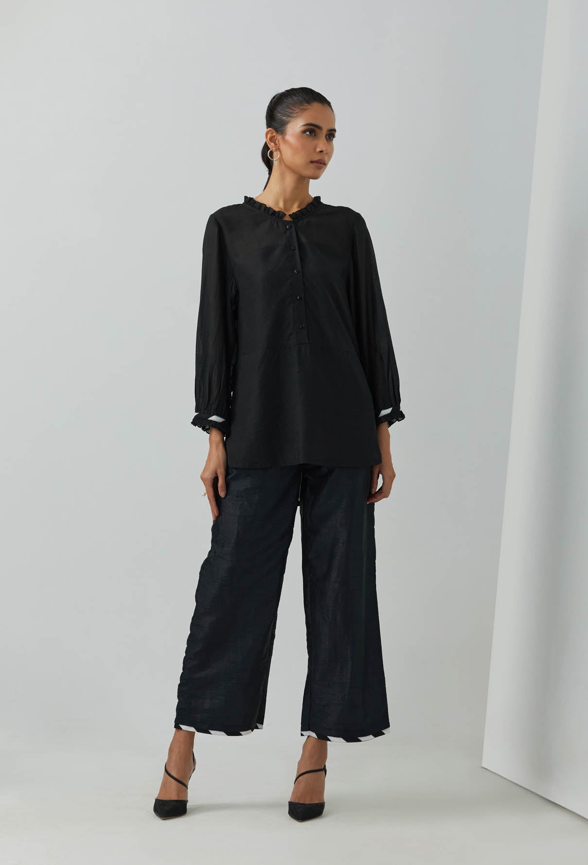 Black Chanderi Gypsy Tunic With Palazzo (Set Of 2) - The Indian Cause