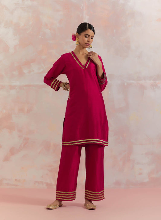 Red Kali Short Kurta With Pant (Set Of 2) - The Indian Cause