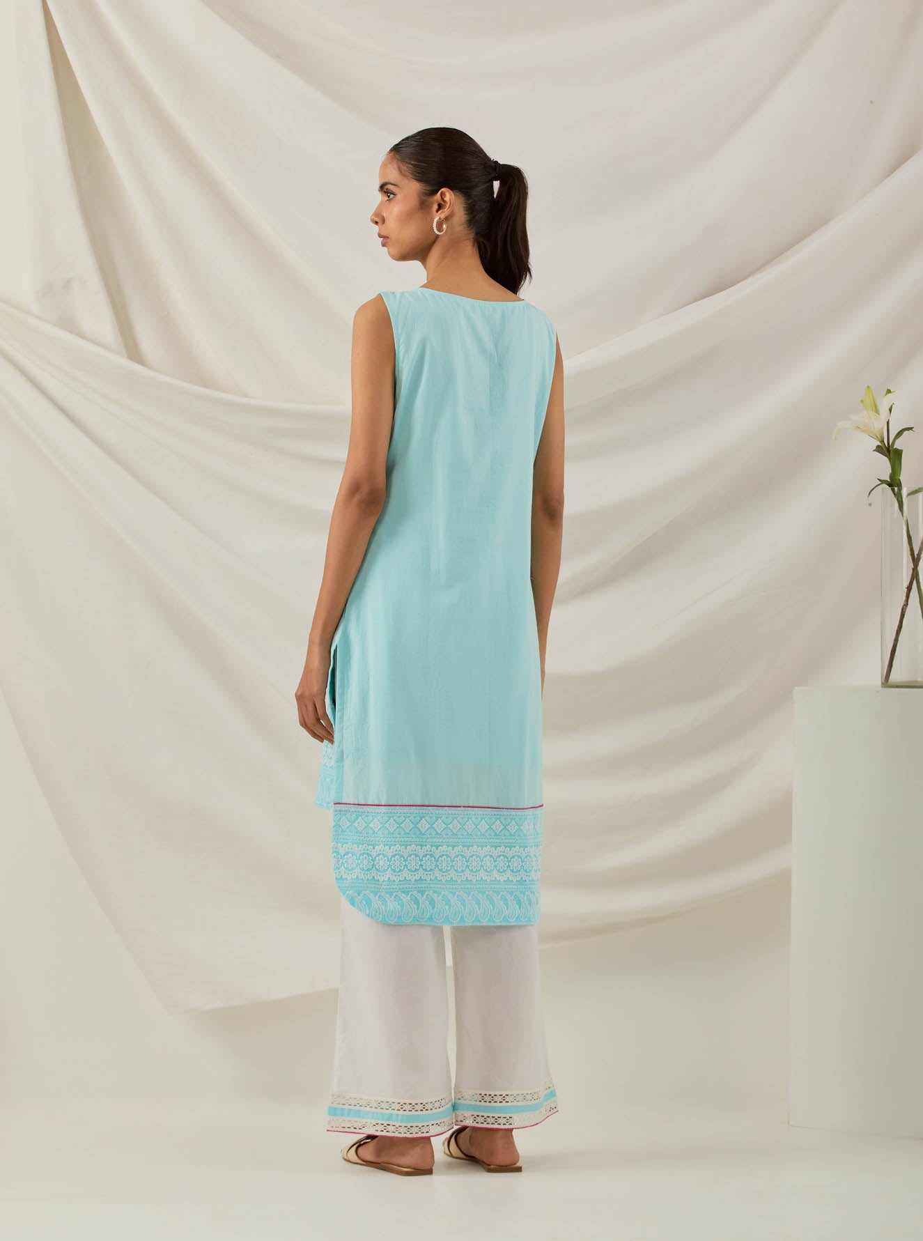 Blue Chikankari Afroza High Low Kurta - The Indian Cause