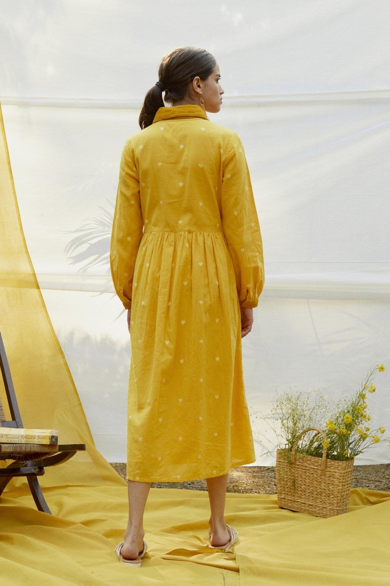 Cotton dobby dress with yoke - The Indian Cause