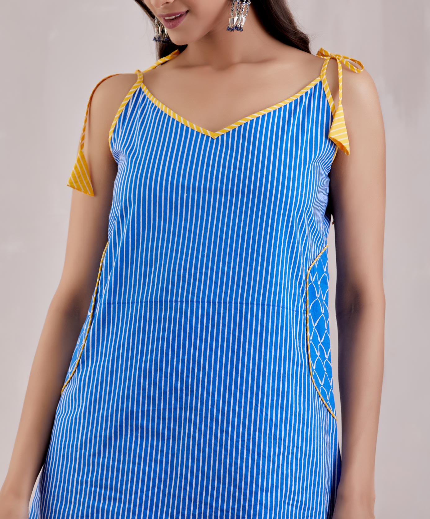 Blue Cotton Printed Strappy Kurta with Sharara and Dupatta (Set of 3) - The Indian Cause