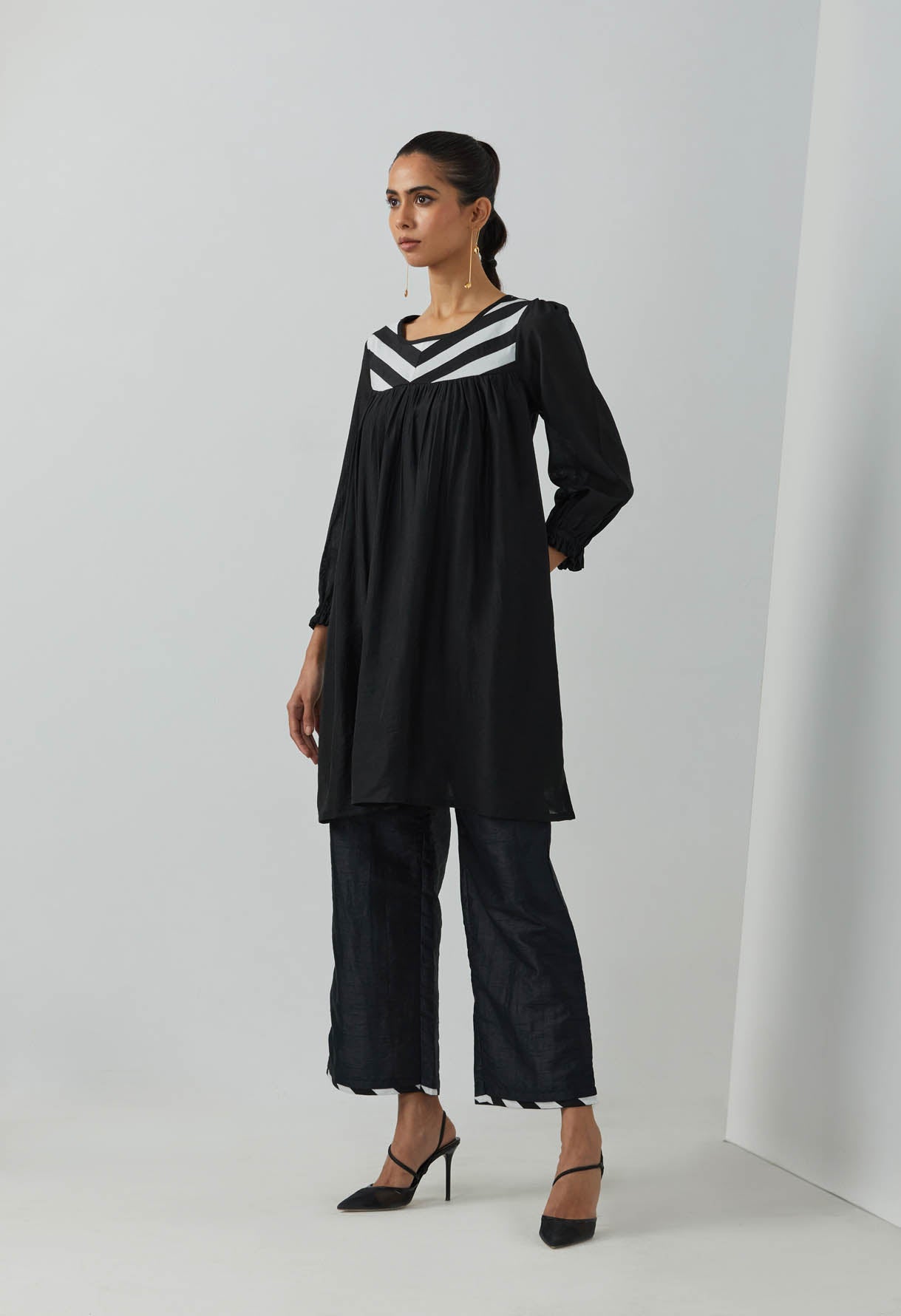 Black Chanderi Gulnar Gathered Tunic - The Indian Cause