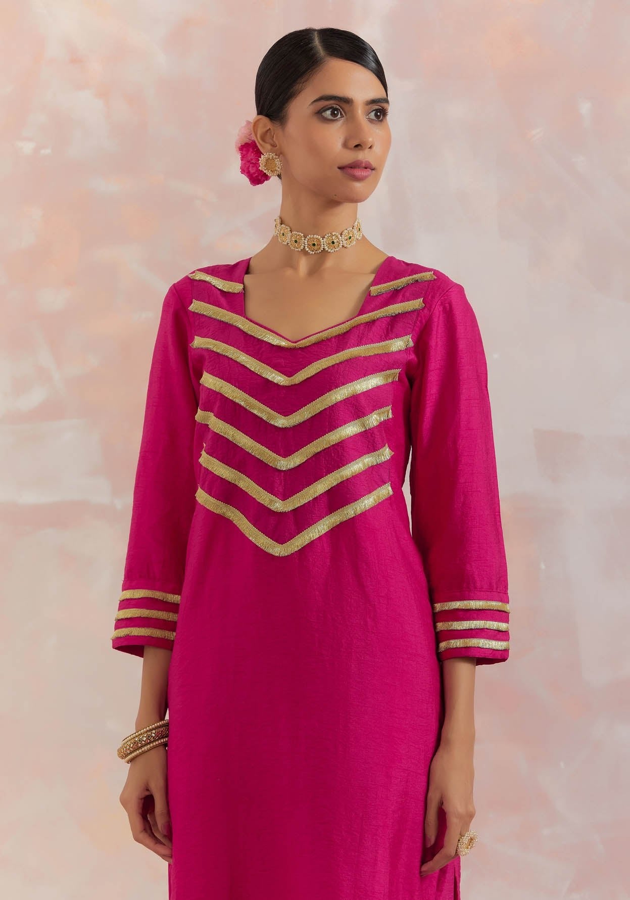 Pink Rooh Kurta With Pant (Set Of 2) - The Indian Cause