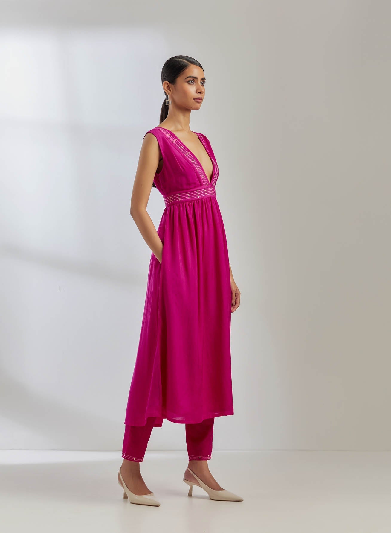 Pink Silk Sirgus Kurta With Pink Pant (Set Of 2) - The Indian Cause