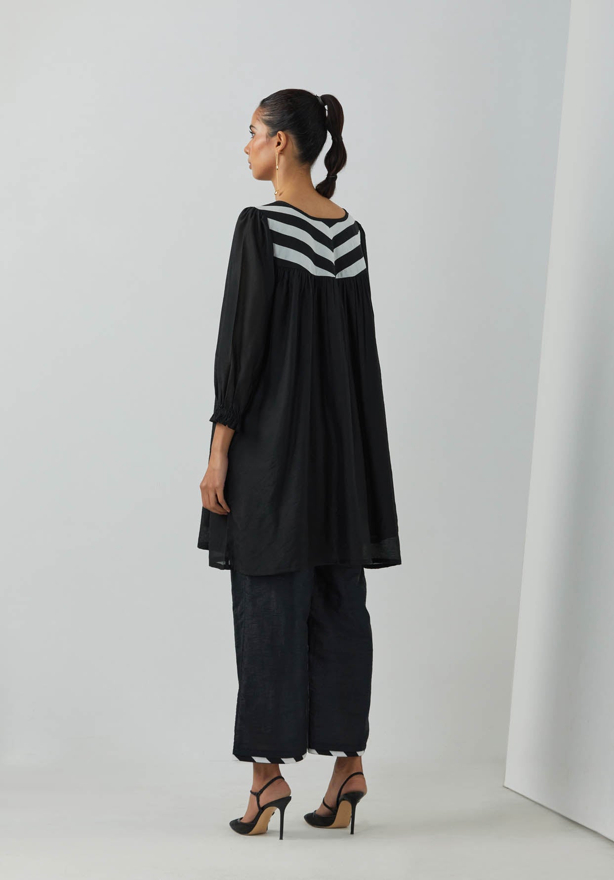 Black Chanderi Gulnar Gathered Tunic - The Indian Cause