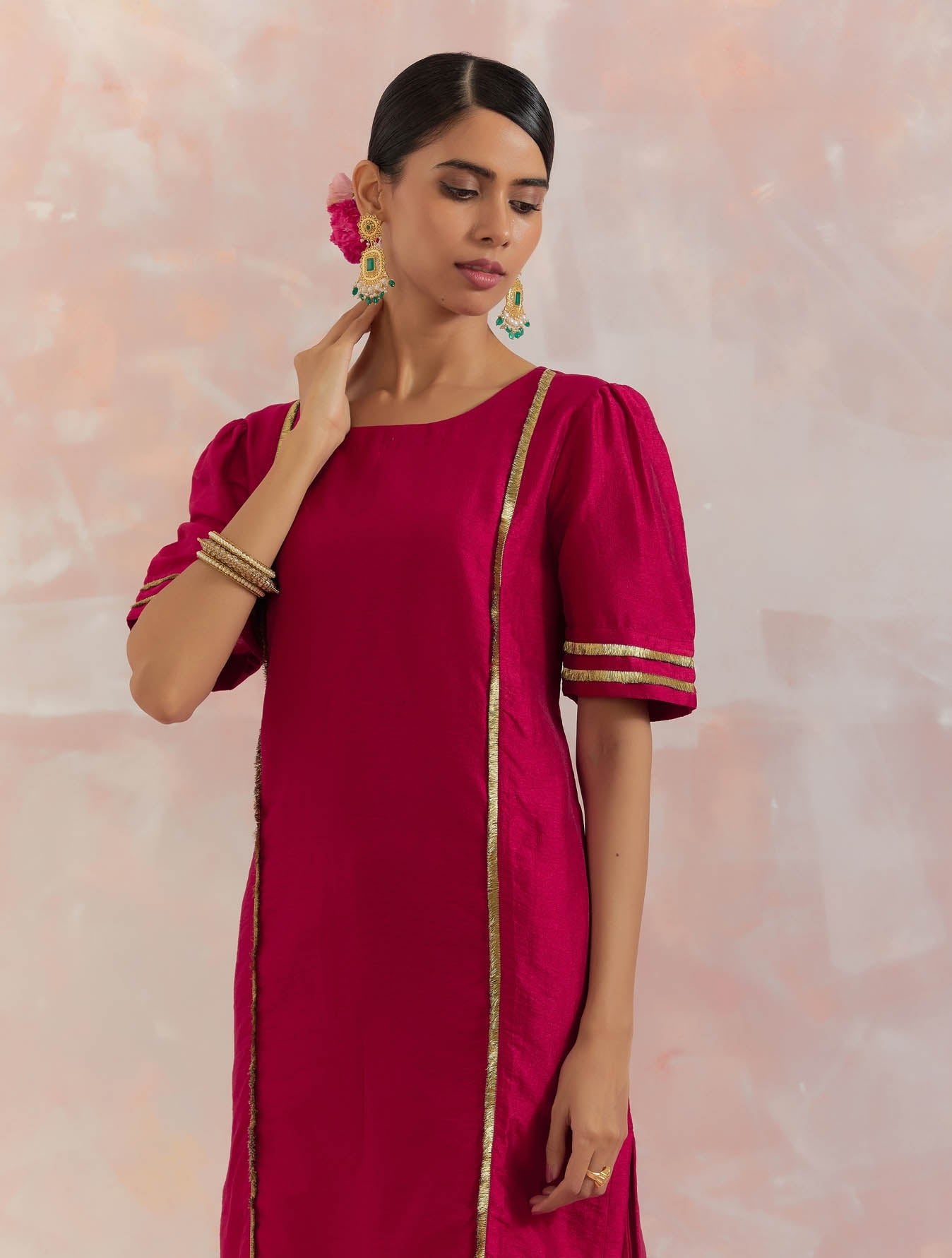 Red Rukbat Kurta With Pant (Set Of 2) - The Indian Cause