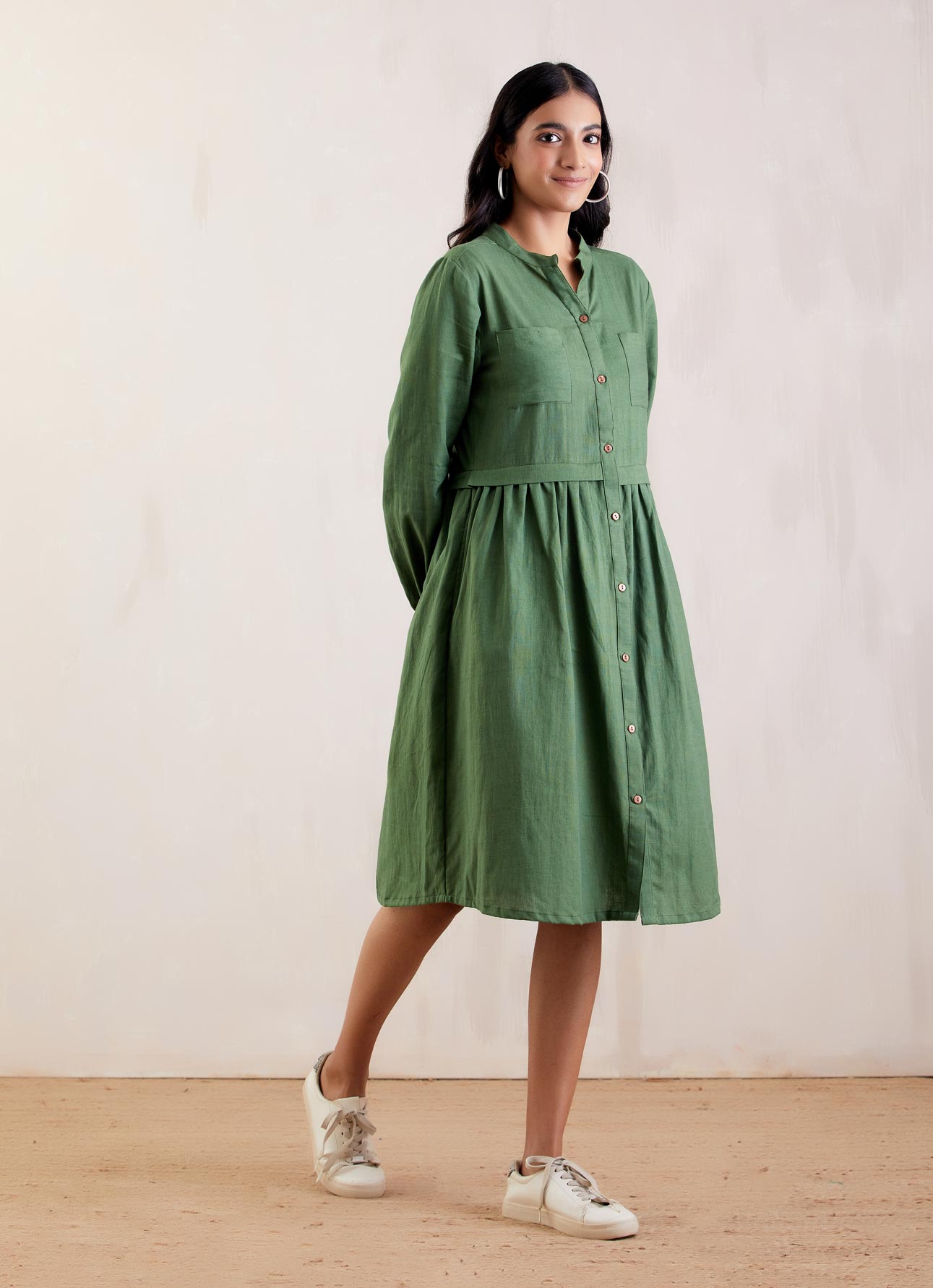 Green Cotton Shirt Dress - The Indian Cause