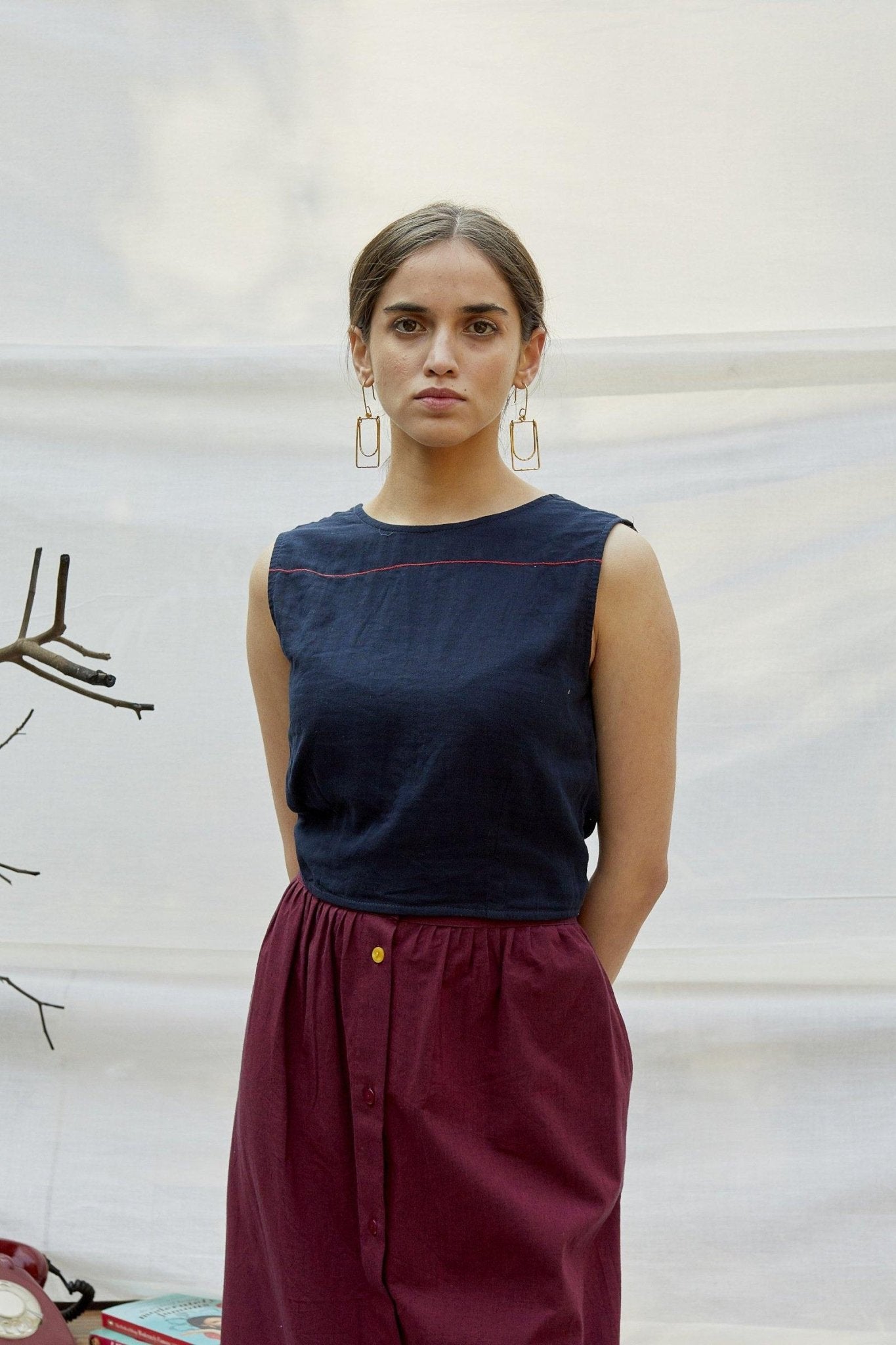 Blue Cotton Double Fabric Back Tie Top - The Indian Cause