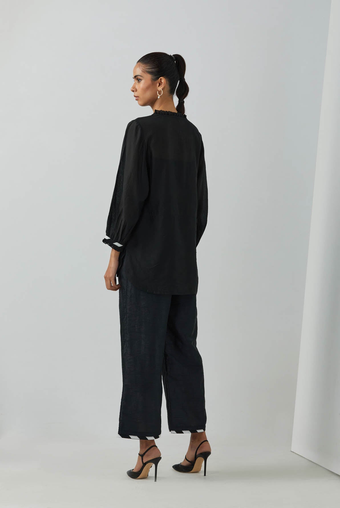 Black Chanderi Gypsy Tunic With Palazzo (Set Of 2) - The Indian Cause