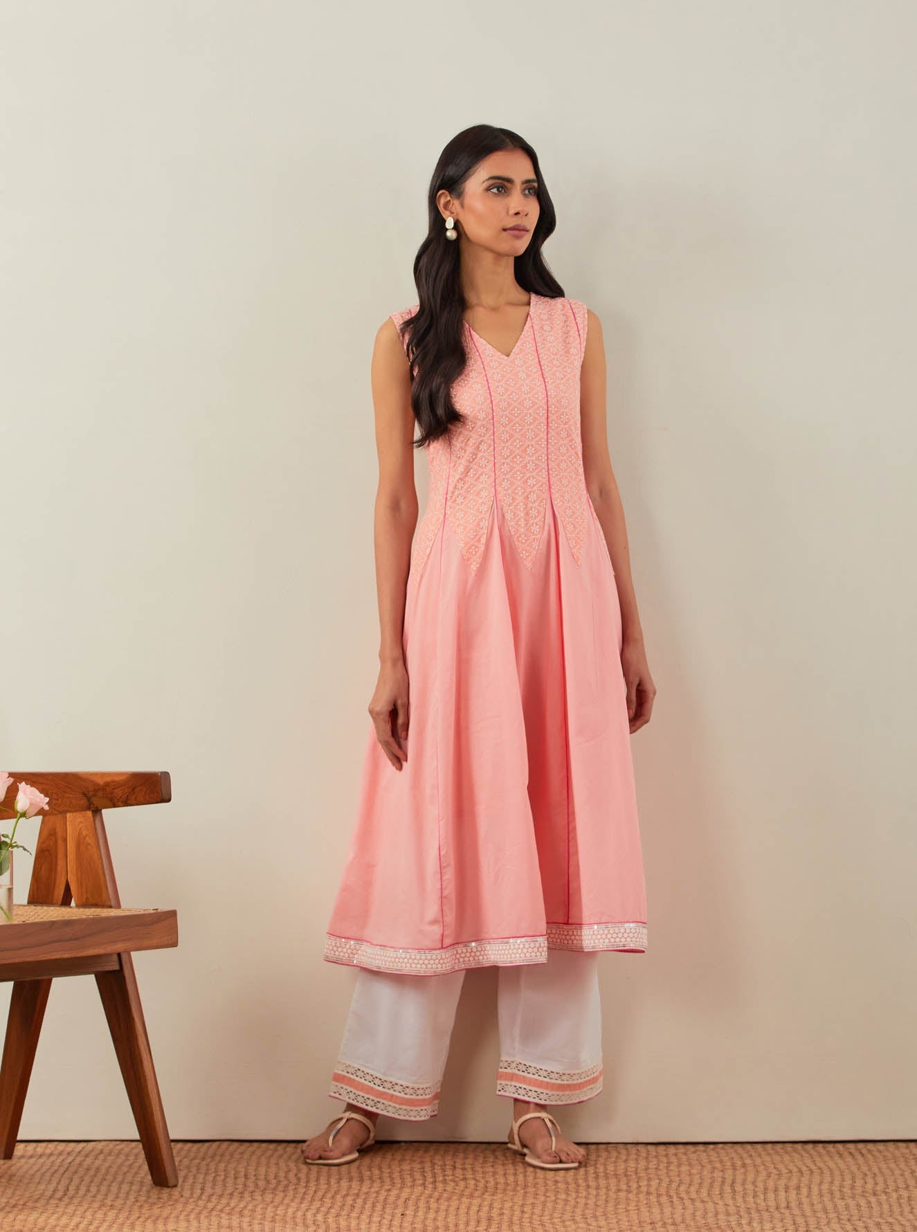 Peach Chikankari Mastani Kalidar A-Line Kurta - The Indian Cause