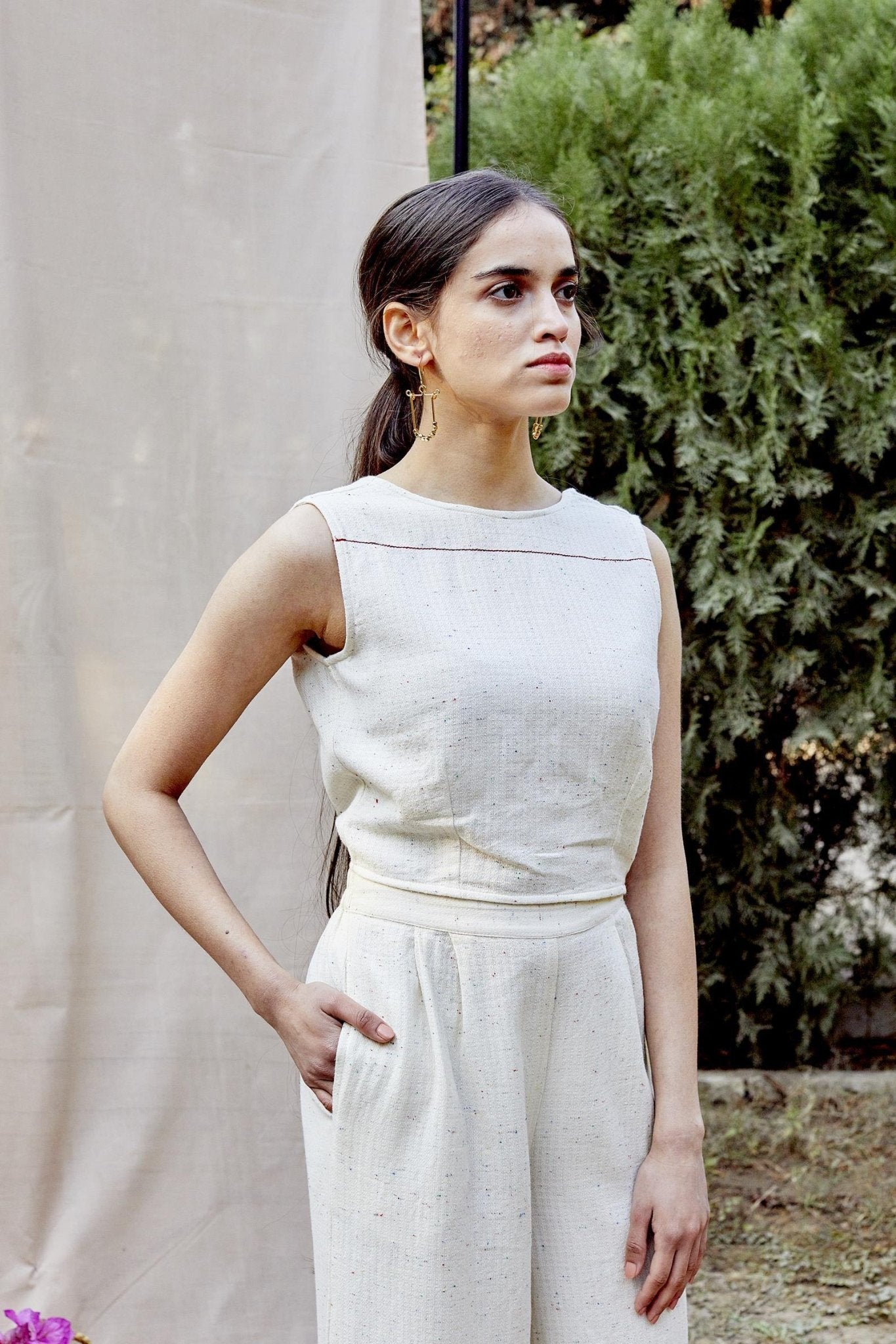 White Cotton Neps Back Tie Top - The Indian Cause