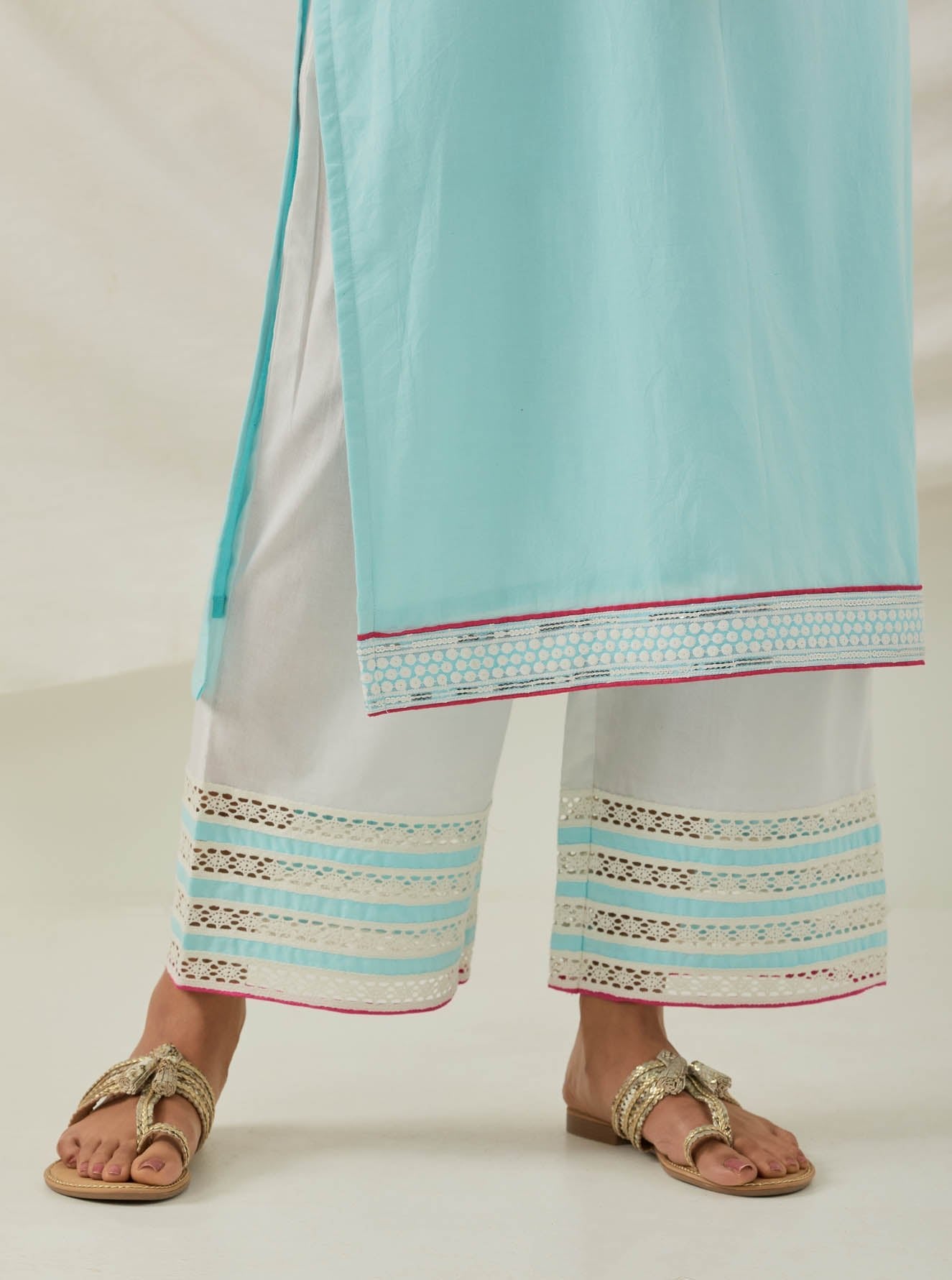 Blue Plain Rozana Straight Kurta With Chikankari Placket - The Indian Cause