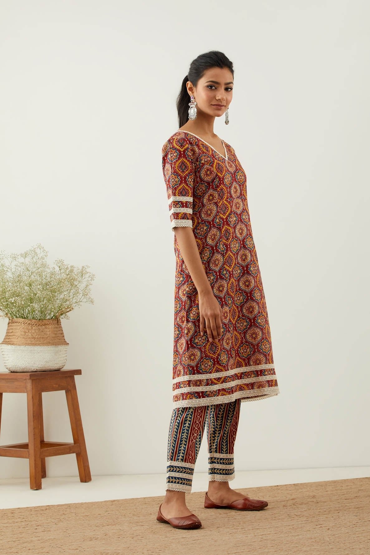 Red Cotton Printed Markab Kurta - The Indian Cause