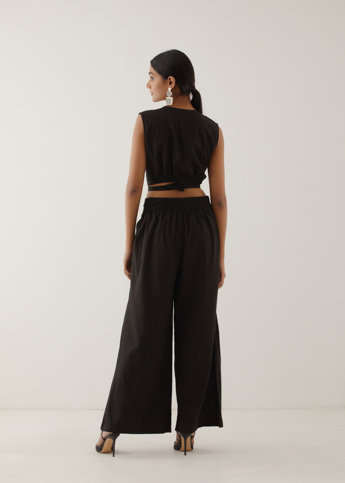 Black Collared Crop Top Co-Ord Set - The Indian Cause