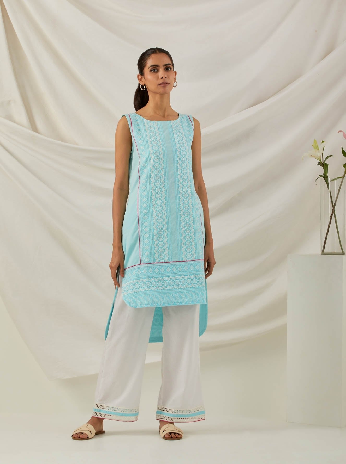 Blue Chikankari Afroza High Low Kurta - The Indian Cause