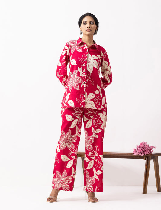 Crimson Red Block Printed Caroline Co-ord Set (Set of 2)