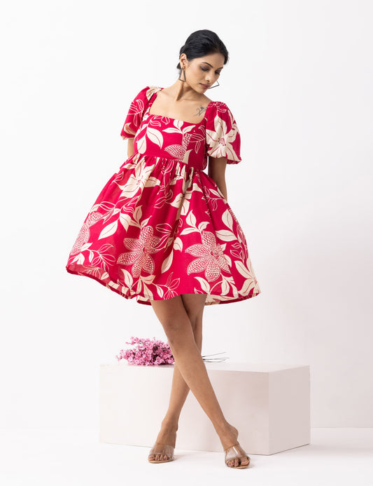 Crimson Red Block Printed Moana Dress