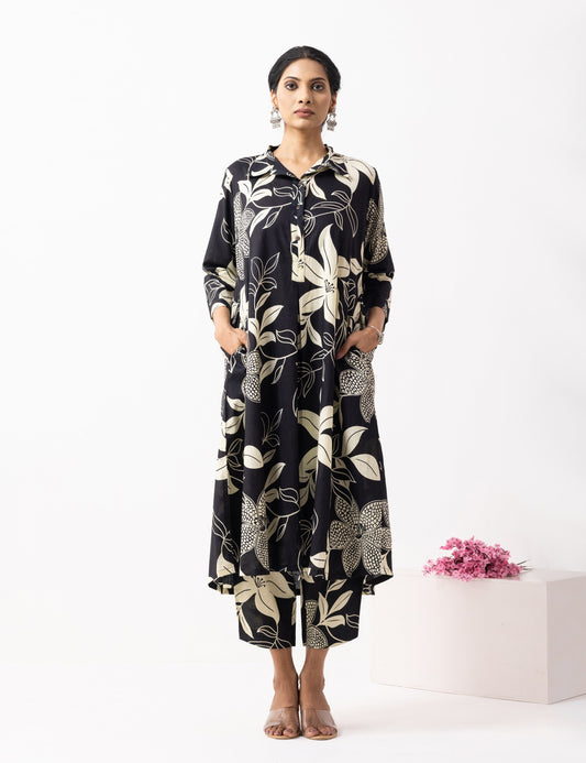 Black Block Printed Victoria Kurta Set (Set of 2)