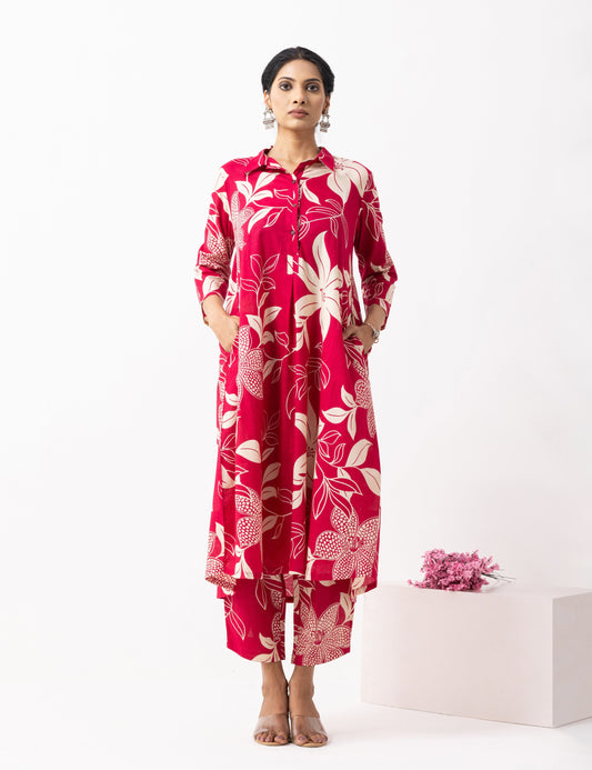 Crimson Red Block Printed Victoria Kurta Set (Set of 2)
